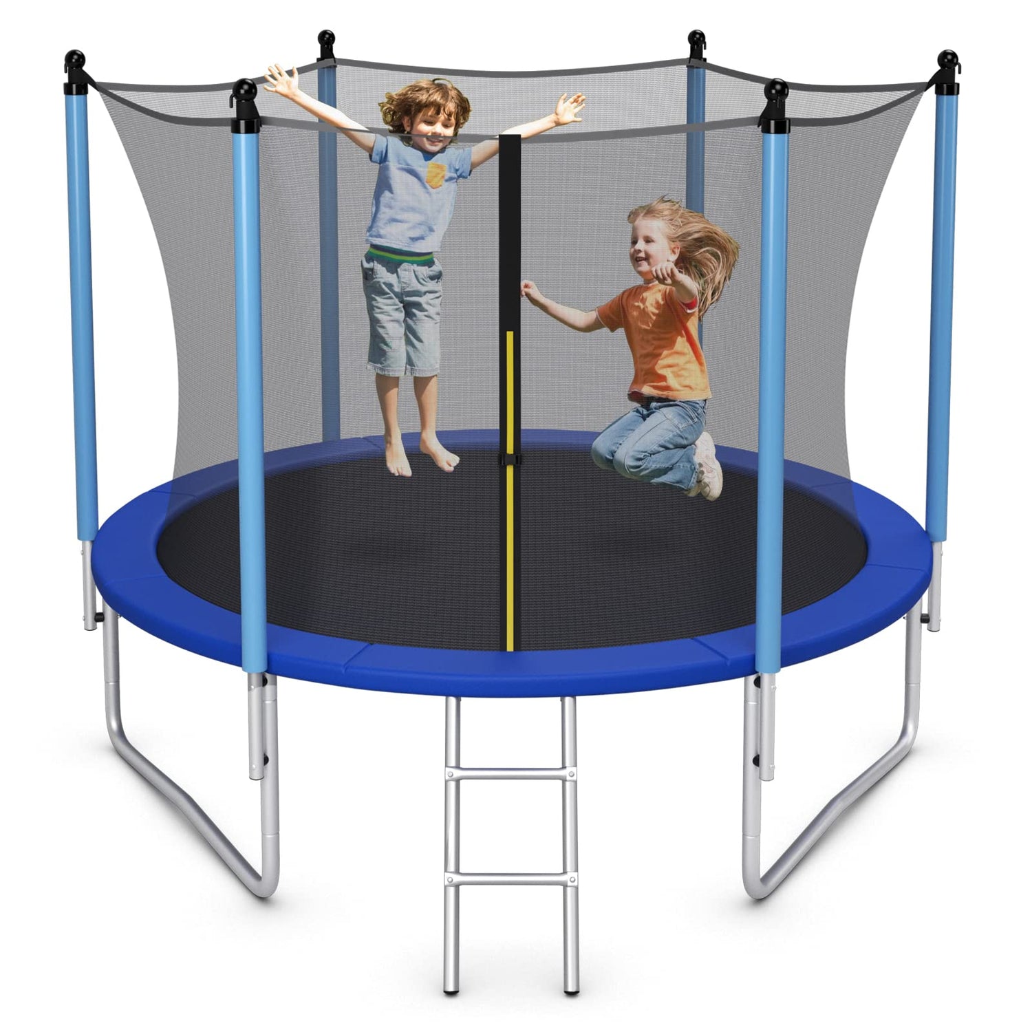 GYMAX 10FT Kids Trampoline with Safety Net, Padded Poles and Ladder (Internal-Net)
