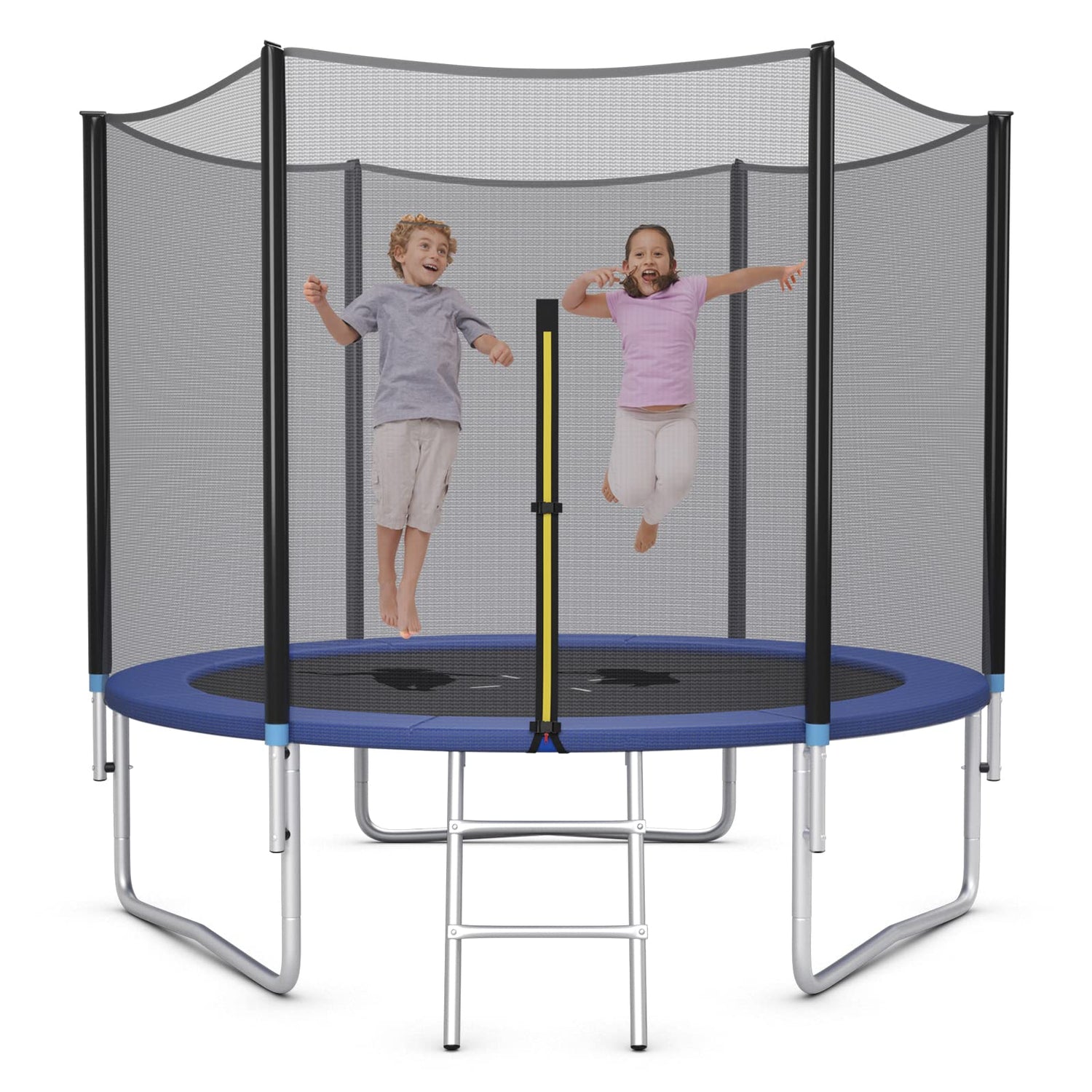 GYMAX 12FT Kids Trampoline with Safety Net, Padded Poles and Ladder ( External-Net )