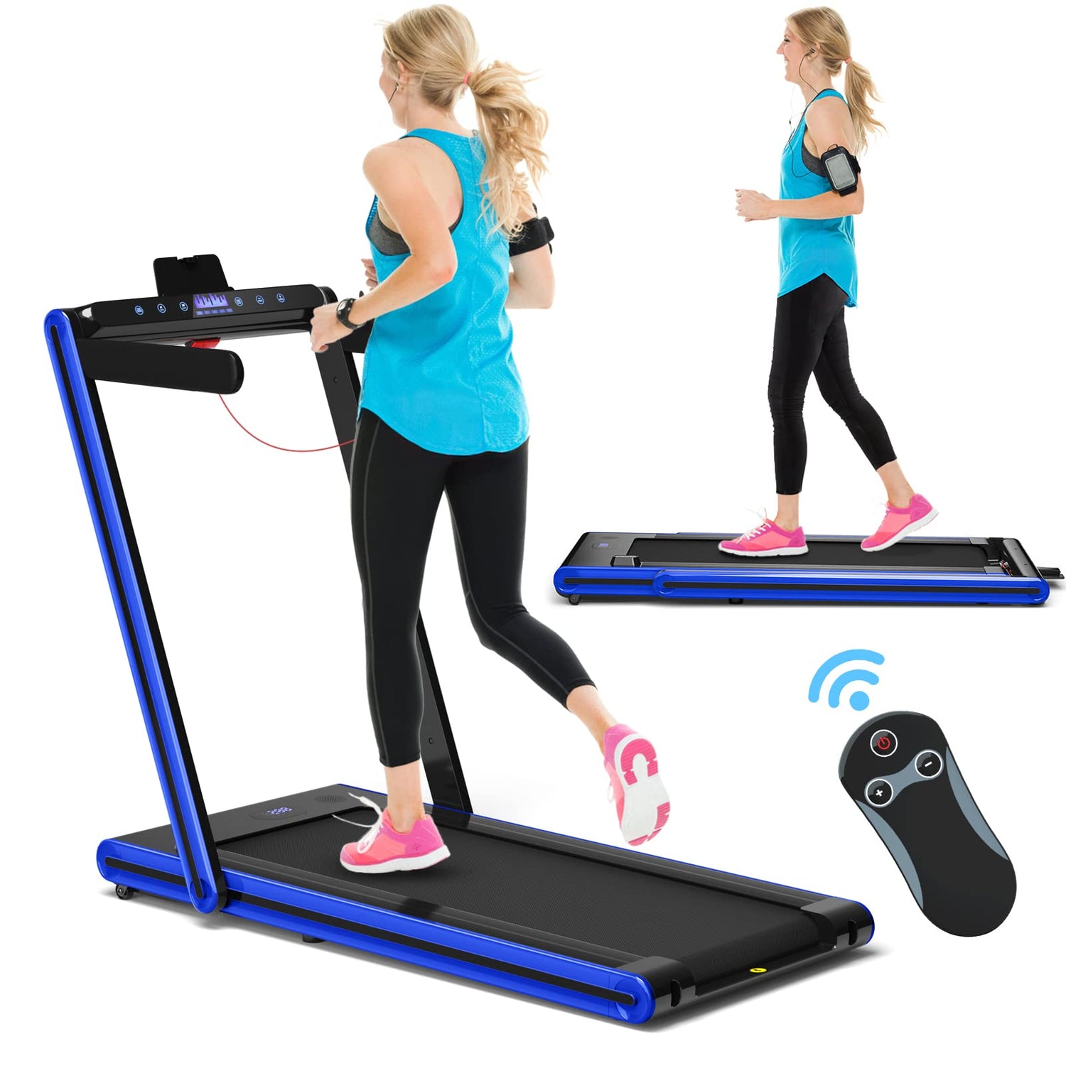 GYMAX Electric Treadmill, 2-in-1 Motorized Running Machine with Dual LED Display