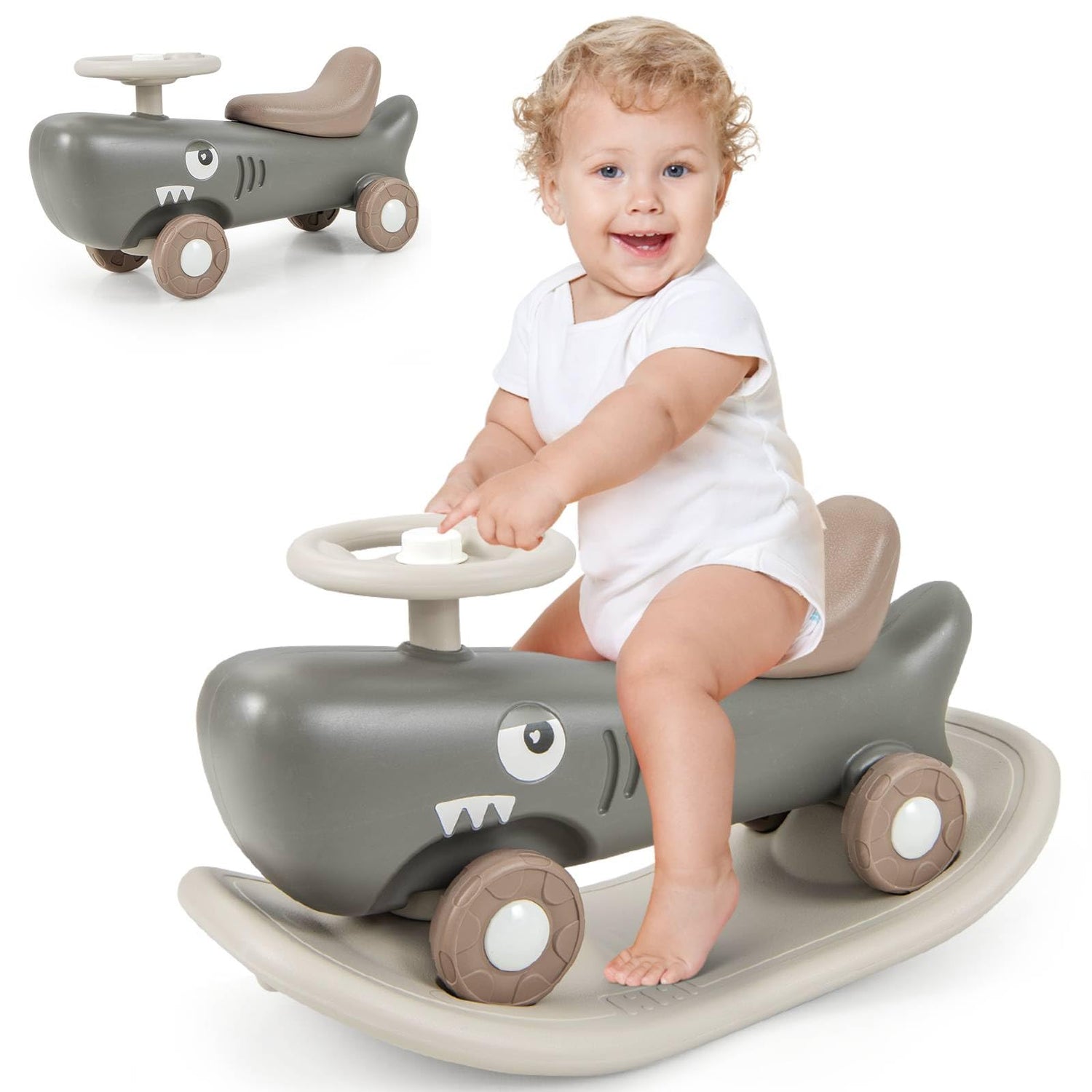 GYMAX Kids Rocking Horse, 3 in 1 Toddler Ride On Car with Detachable Balance Board & Anti-slip EVA Strips