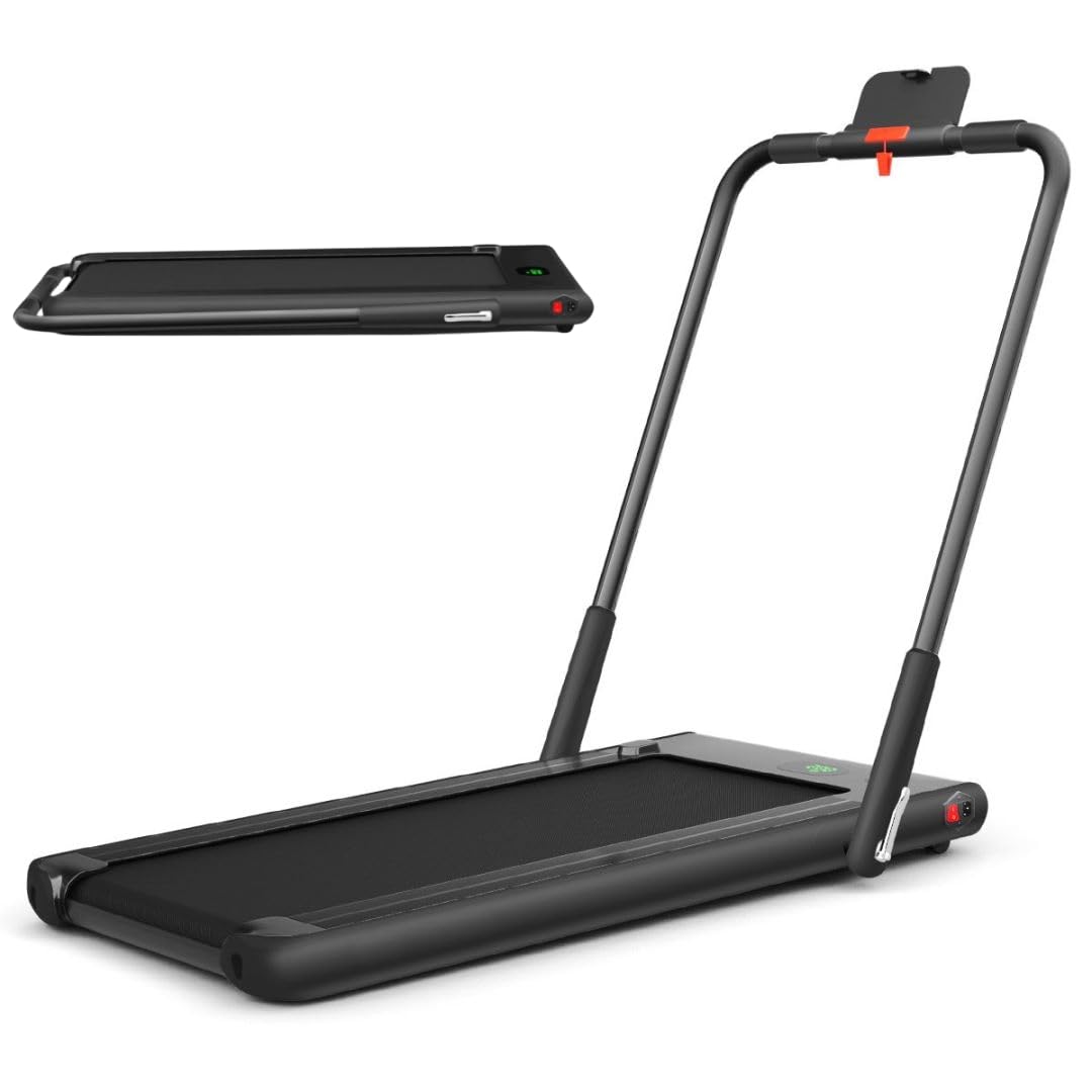 GYMAX Folding Treadmill, 2-in-1 Digital Running & Walking Machine with LED Display, 1-12KM/H Electric Treadmills