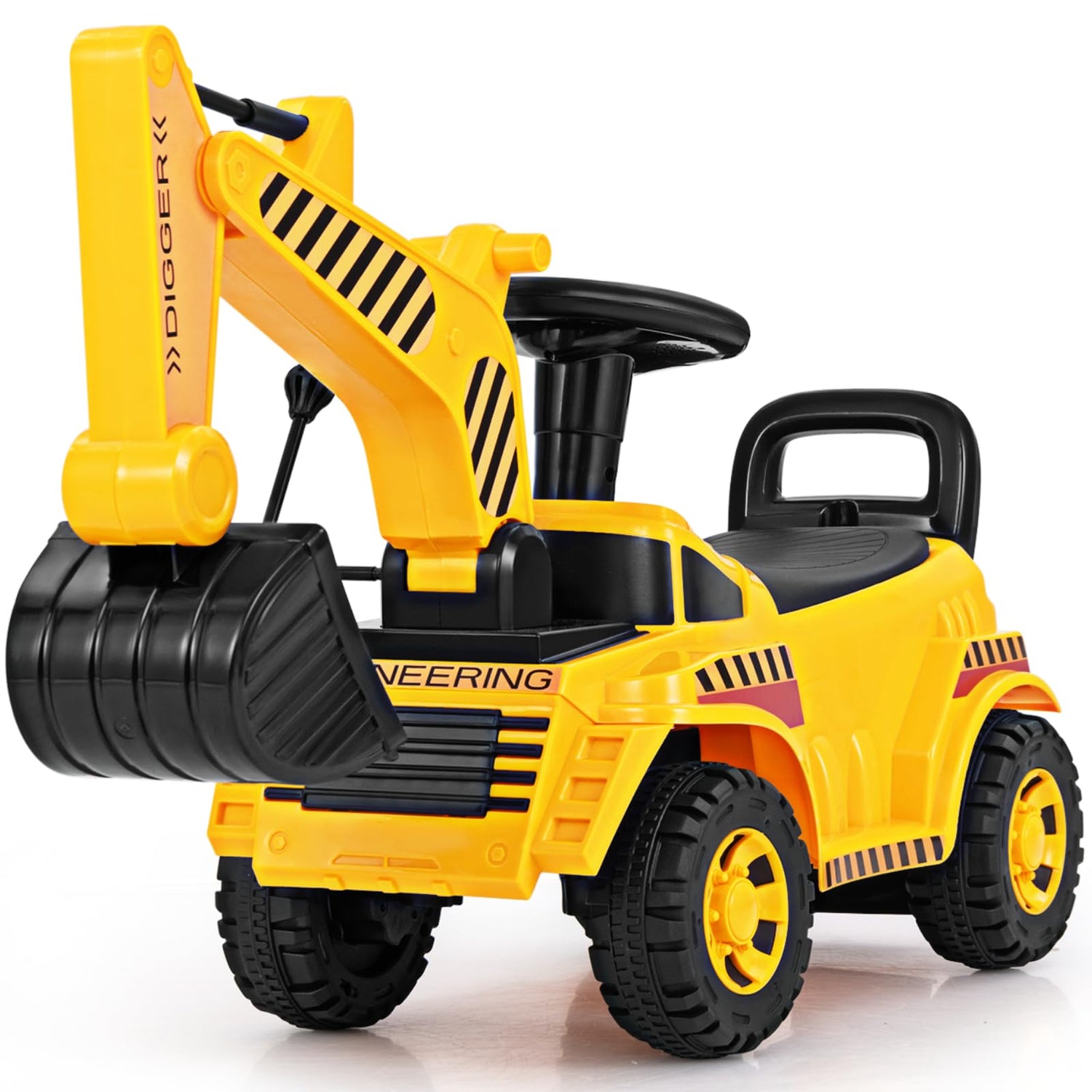 GYMAX Kids Ride on Excavator, Toddlers Push Along Car with Adjustable Bucket
