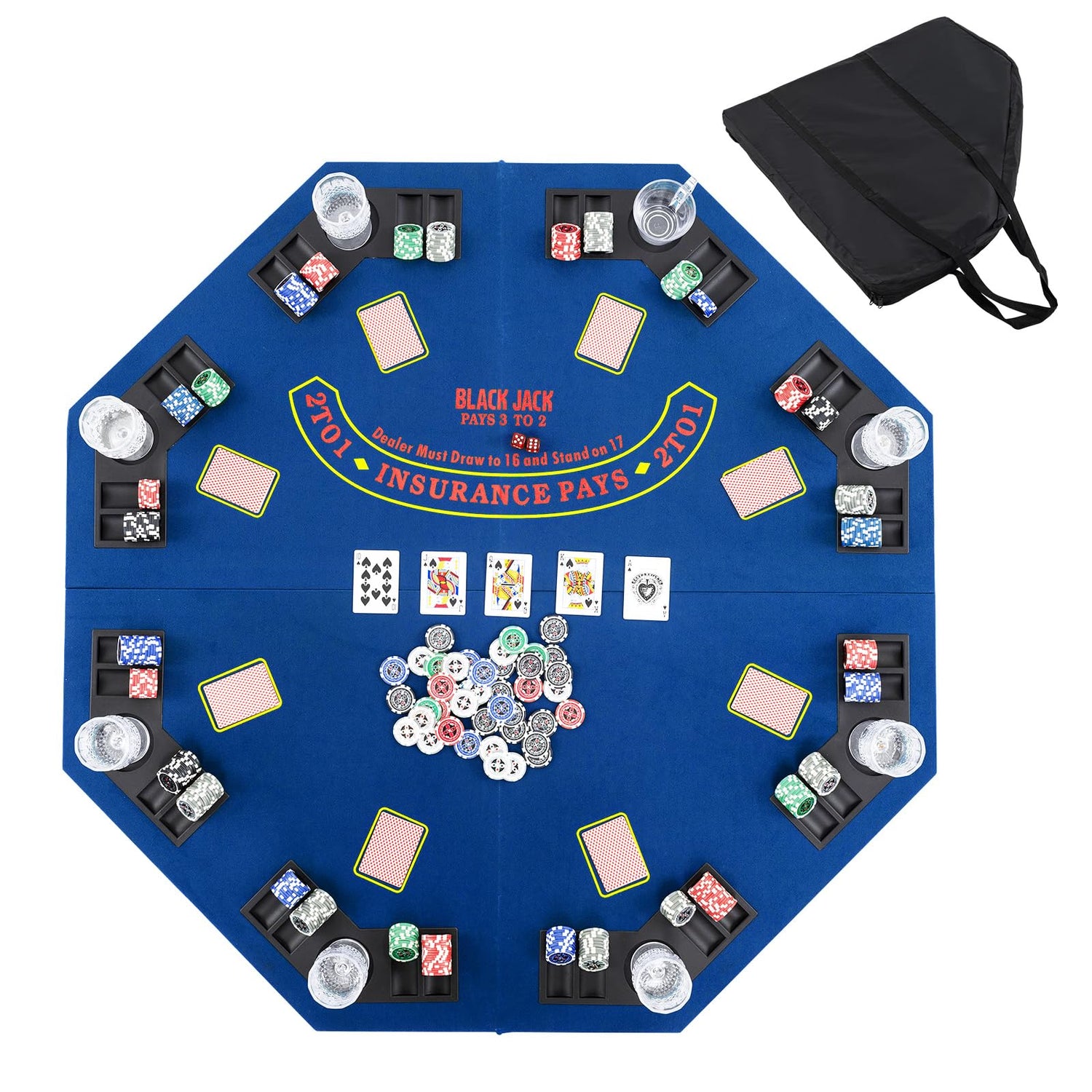 GYMAX 1.2M/48 Inches Foldable Poker Table Top, 8-Player Professional Texas Hold’em Poker Table Mat Layout
