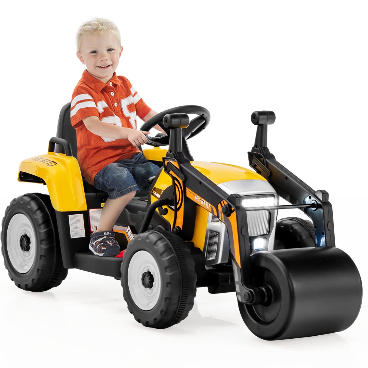 GYMAX Kids Ride on Car, 12V Battery Powered Road Roller with Remote Control