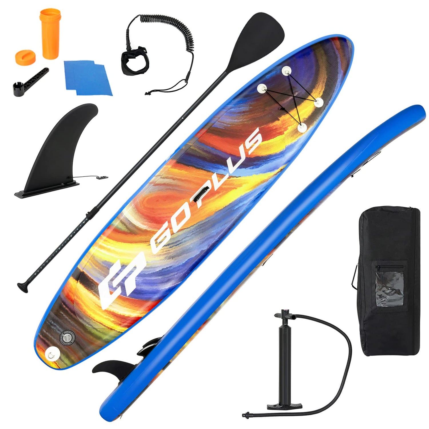 GYMAX 10.5FT Inflatable Paddle Board, 6" Thick Stand Up SUP Paddleboards, 320 x 76 x 15cm