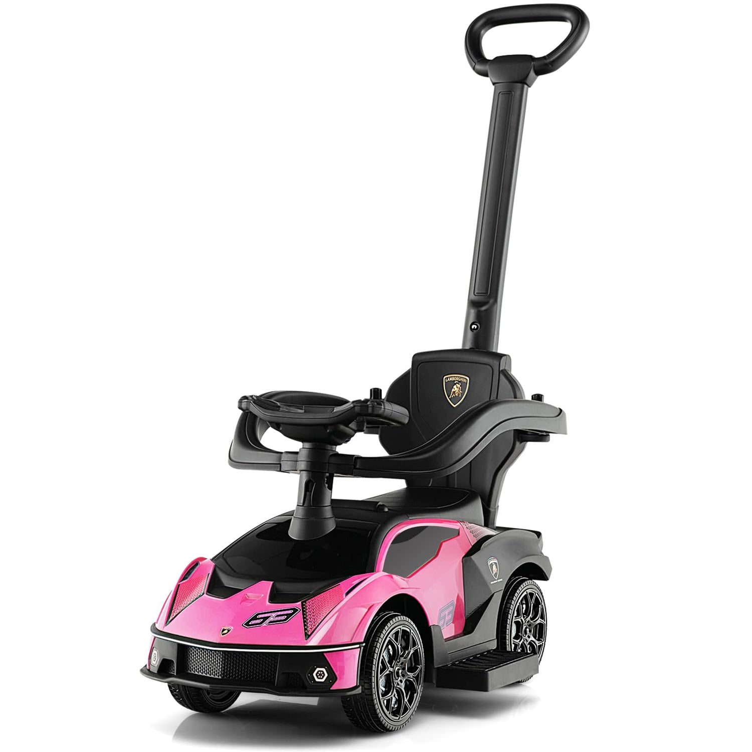 GYMAX 3 in 1 Kids Ride on Push Car, Licensed Lamborghini Push Along Car with Handle, Guardrails