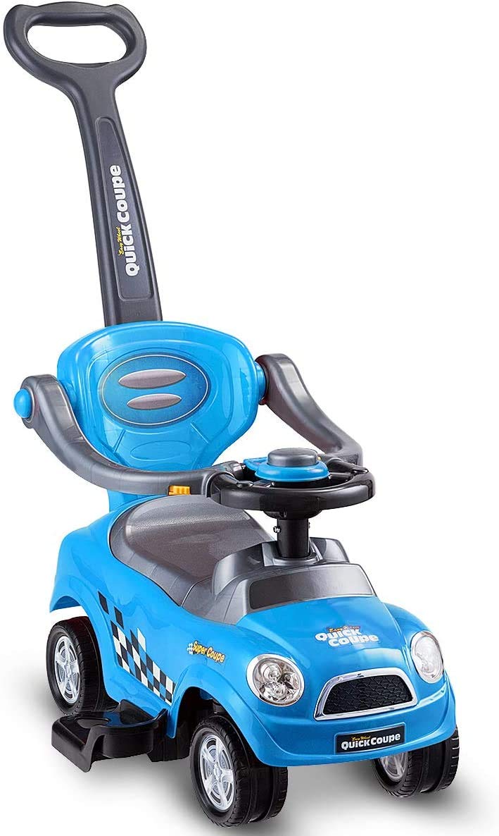 GYMAX 3 in 1 Ride on Push Car, Kids Licensed Push Along Car with Handle for 2-6 Years Old Toddler (Blue)