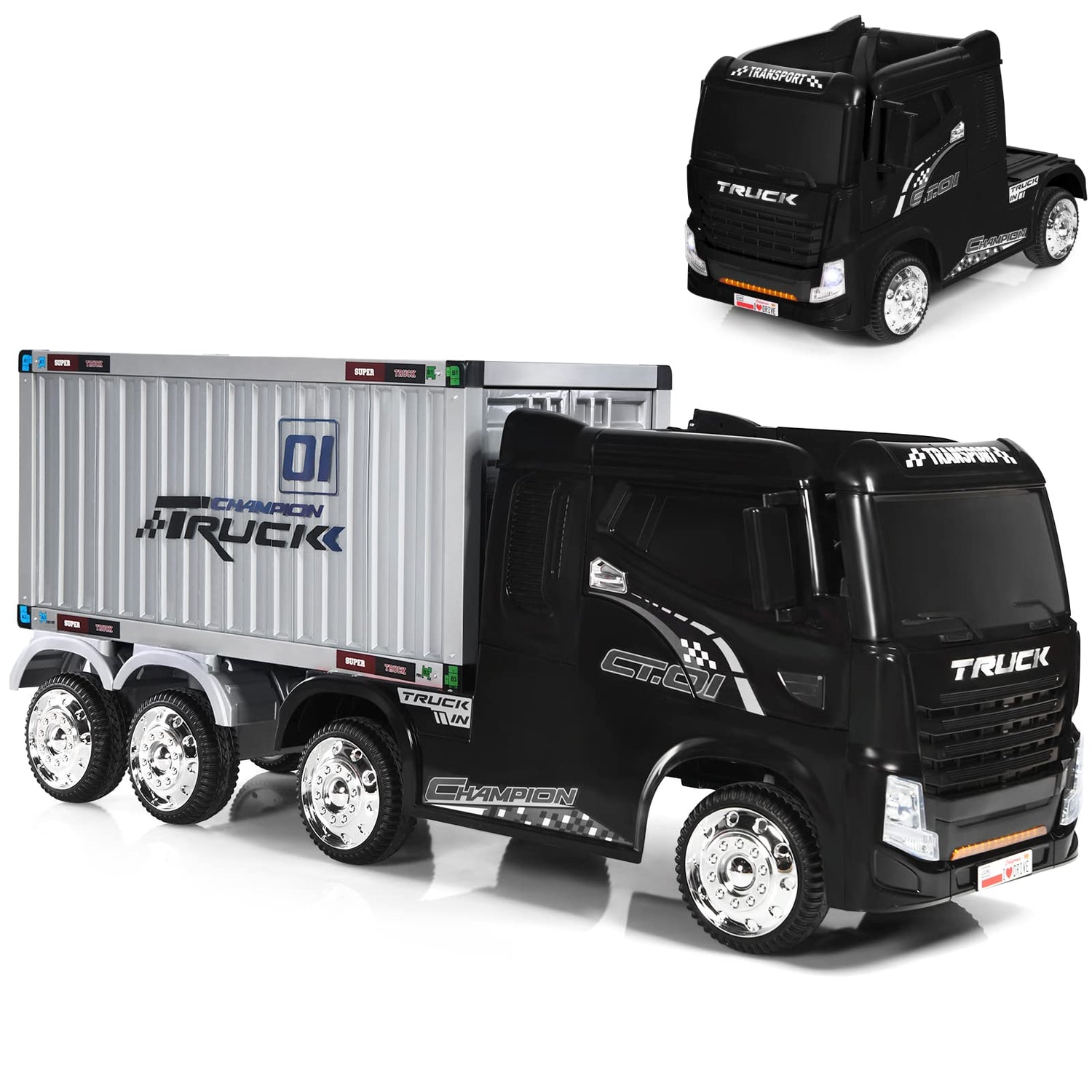 GYMAX Kids Ride On Truck with Container, 12V Battery Powered Toy Car with Remote Control