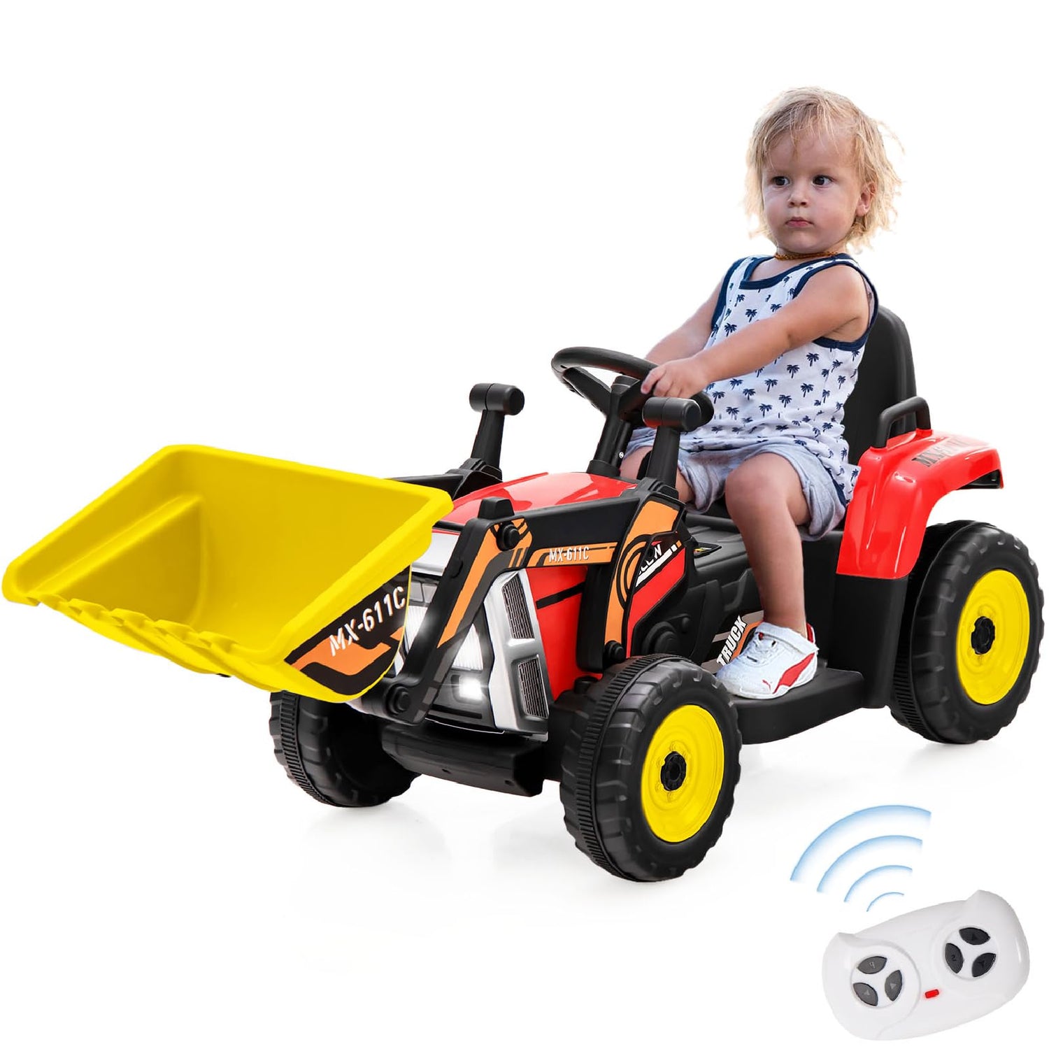 GYMAX Kids Ride on Bulldozer, 12V Battery Powered Toy Car with Remote Control, Light, Music, USB, for 3-8 Years Old