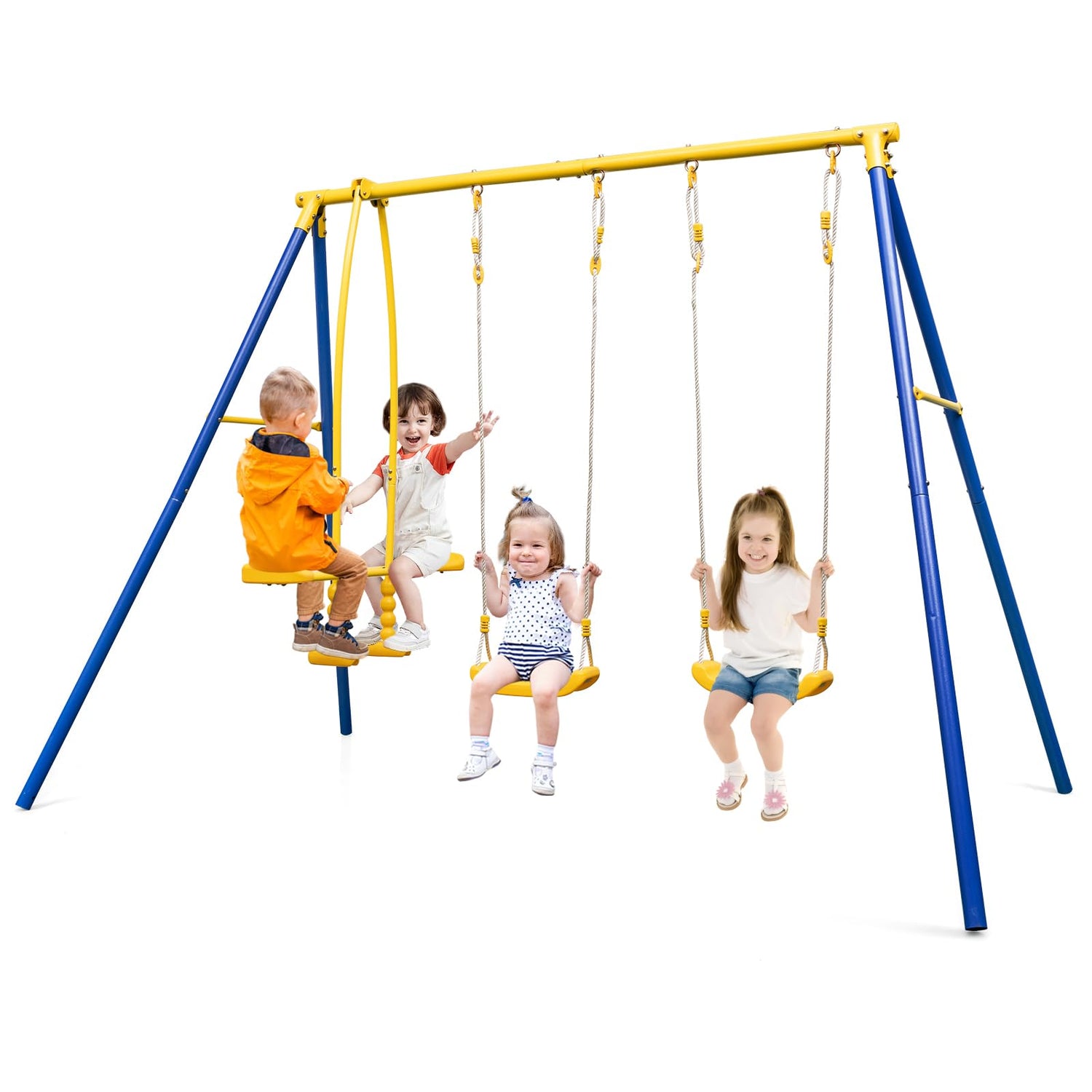 GYMAX Kids Metal Swing A-Frame with Swings