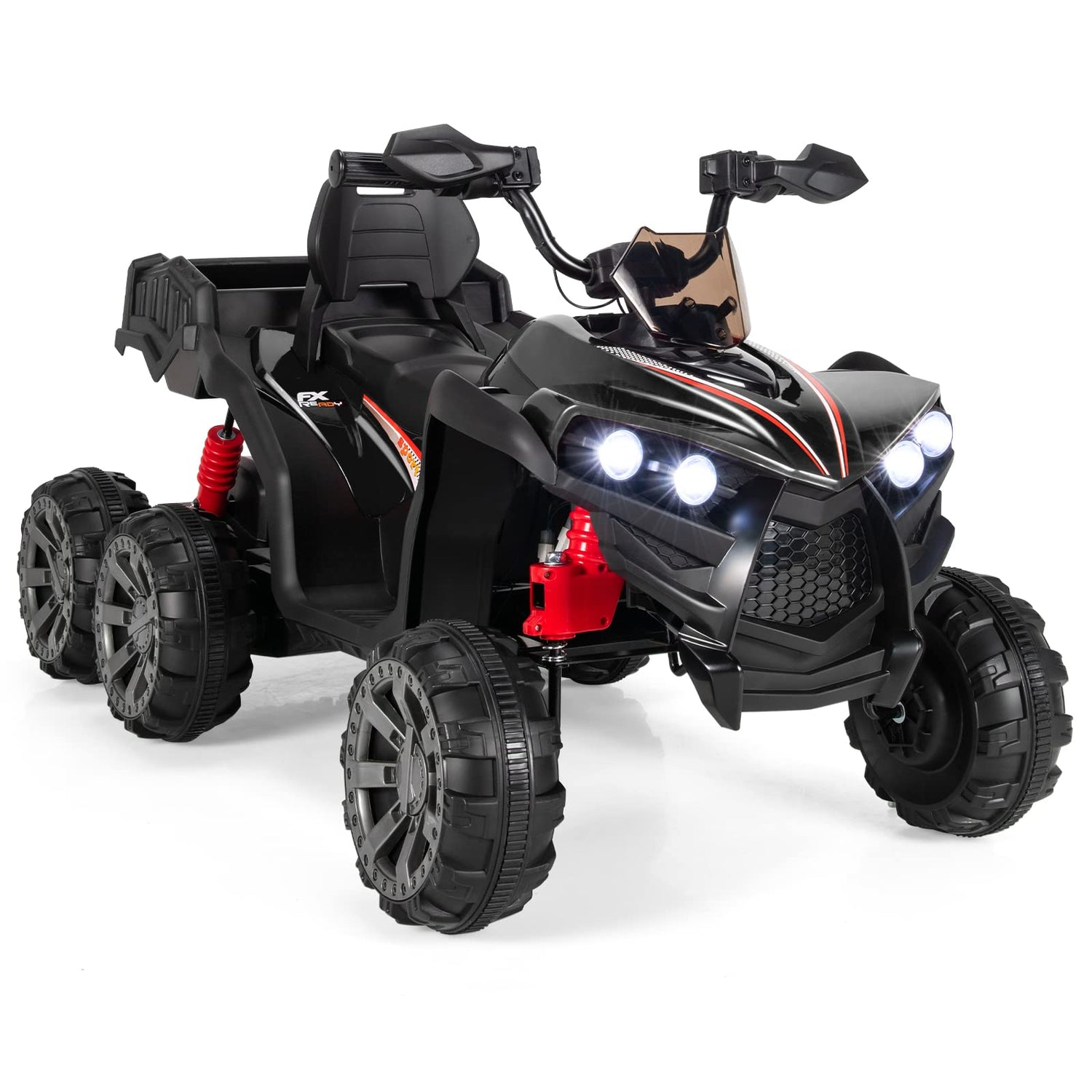 GYMAX Kids Ride on ATV, 12V Electric Quad Bike with Back Trunk, Backrest, LED Lights, USB