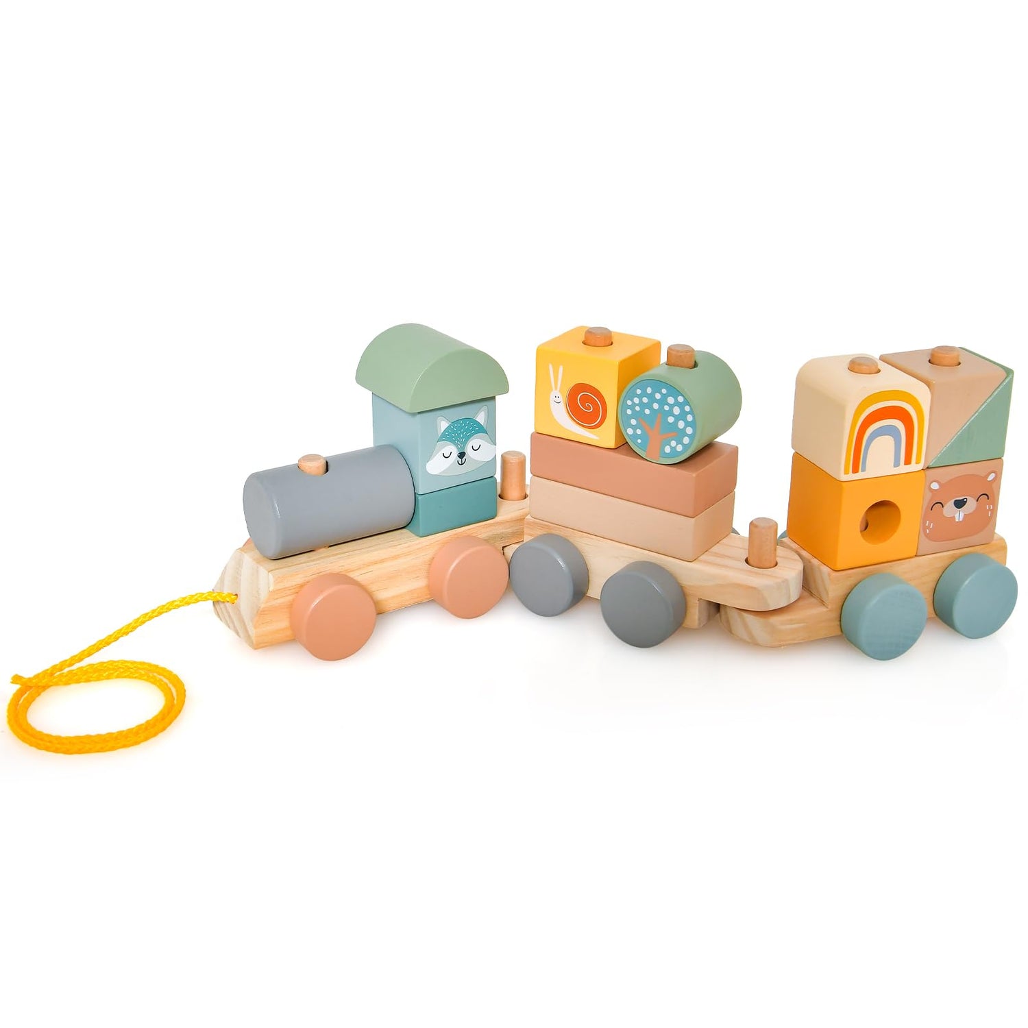 GYMAX Wooden Toy Stacking Train