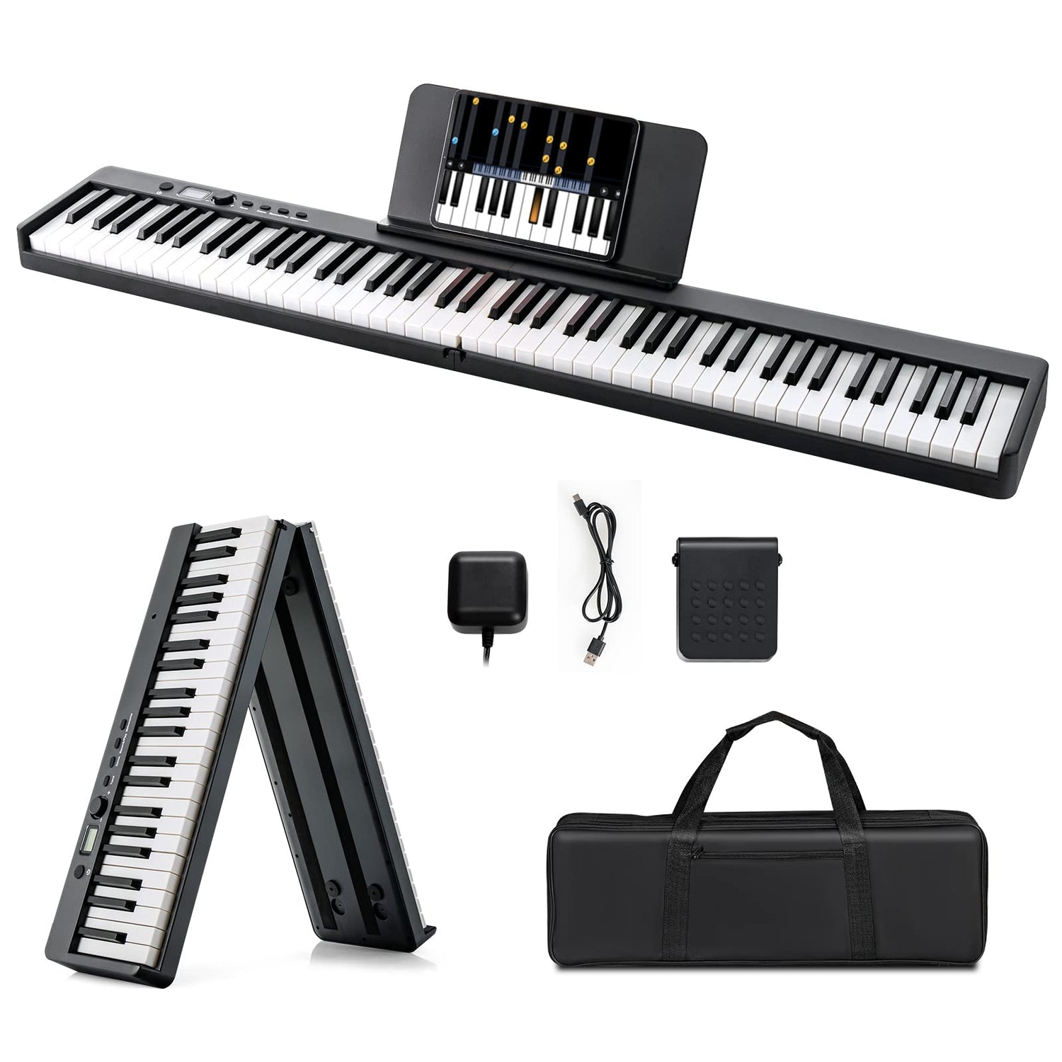 GYMAX 88 Keys Electronic Keyboard, Foldable Digital Piano with Bluetooth