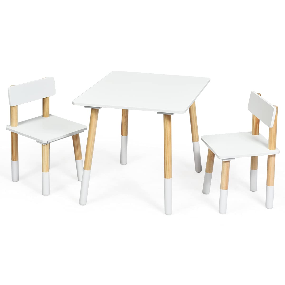 GYMAX Children Activity Table with 2 Chairs and Pine Wood Legs