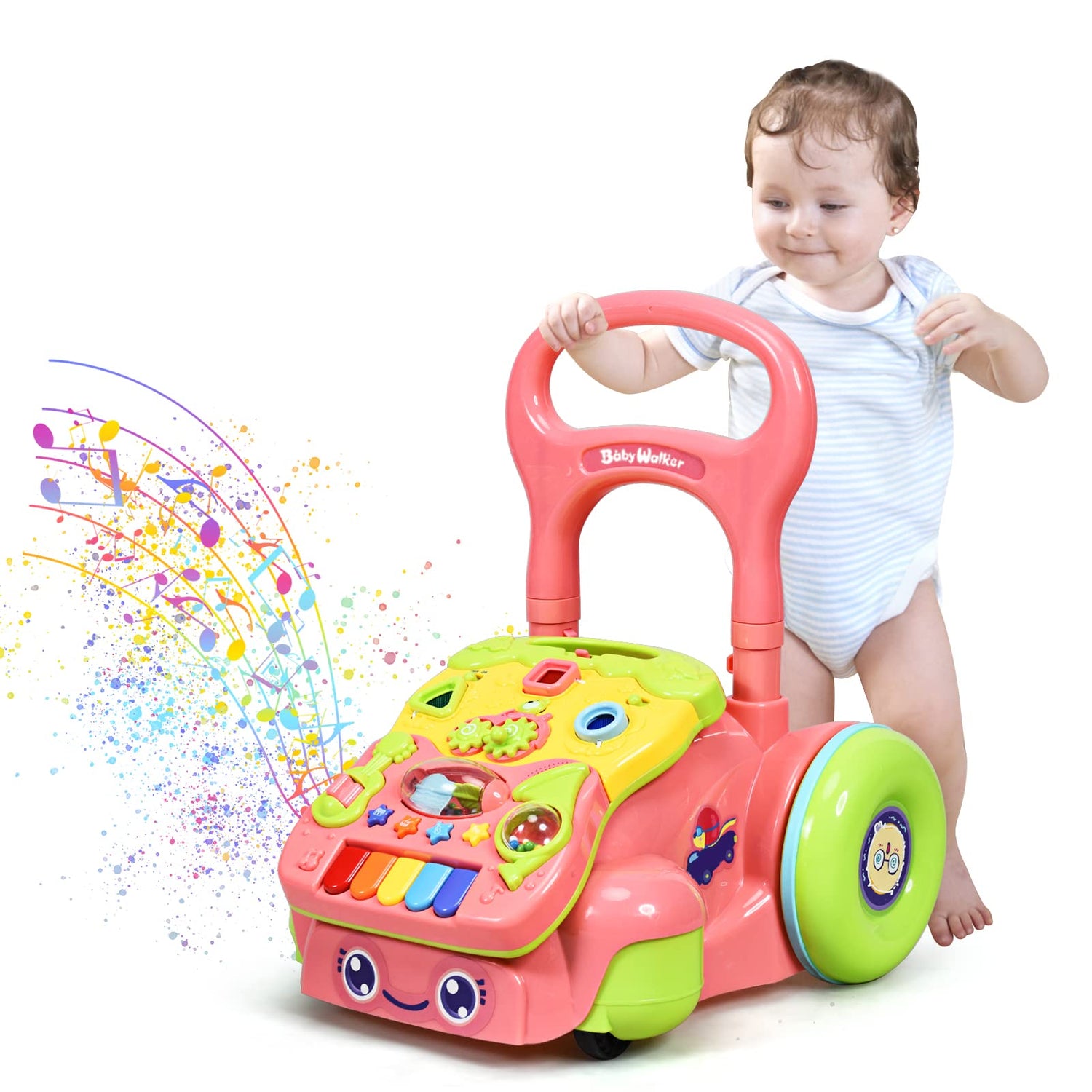 GYMAX Stand Baby Walker, Sit-to-Stand Learning Walker with Music and Lights