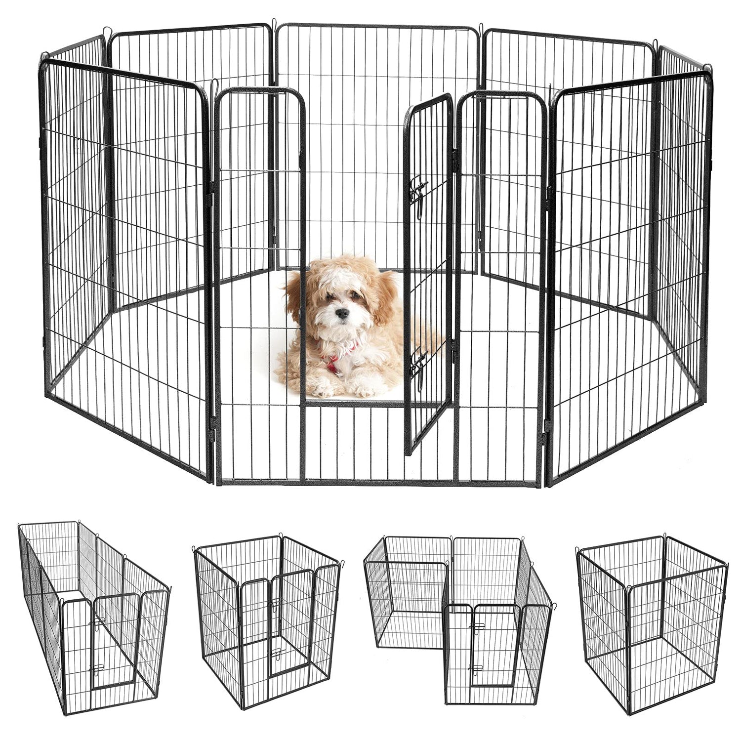 120CM Folding 8 Panel Metal Play Fence Kennel Enclosure with Rounded Safe Edges