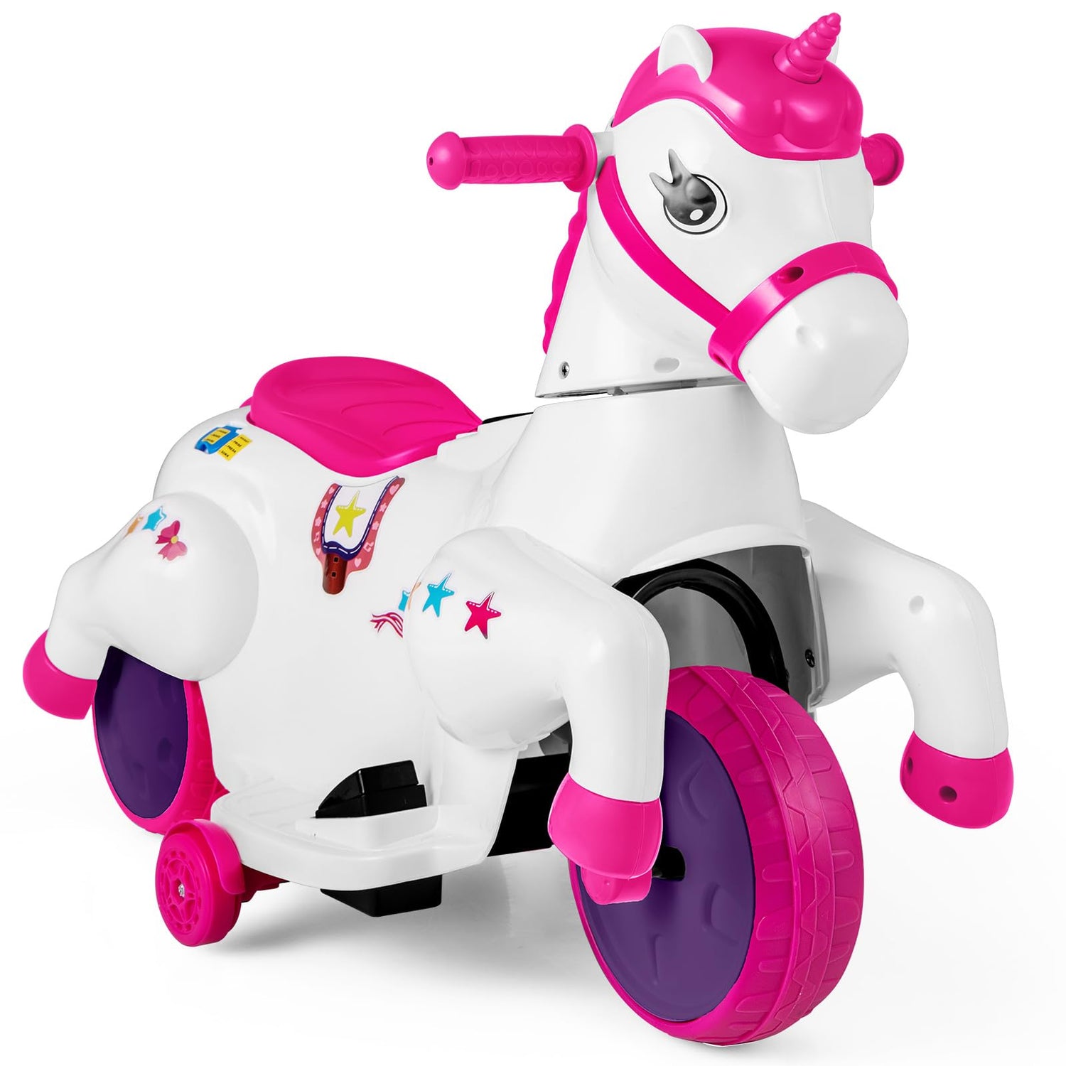 GYMAX Kids Electric Motorbike, 12V Ride on Unicorn with Training Wheels