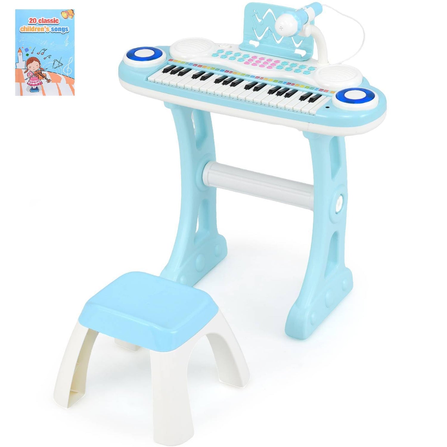 GYMAX 37 Keys Kids Piano, Children Toy Keyboard(with rectangular stool)