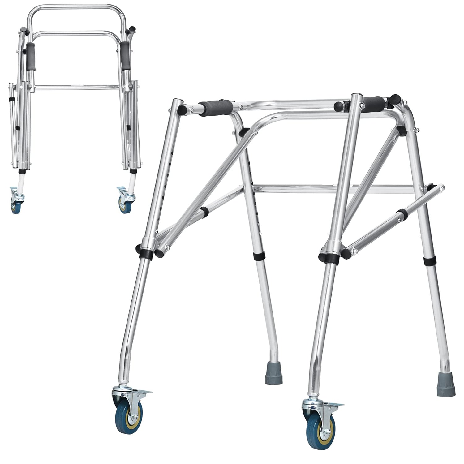 Lightweight Standard Walker with Wheels and Non-Slip Foot Pad