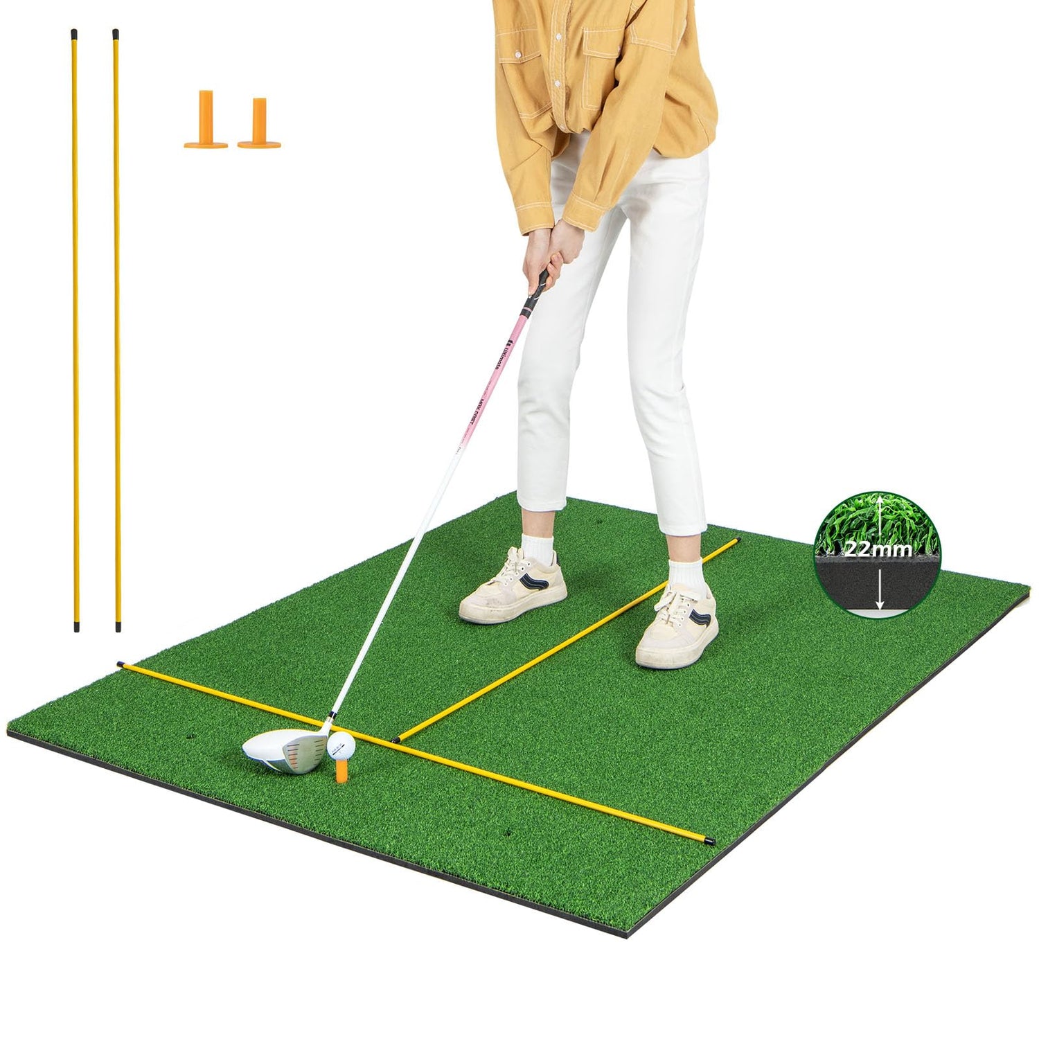 GYMAX 5FT x 4FT Artificial Turf Grass Mat with 2 Rubber Tees
