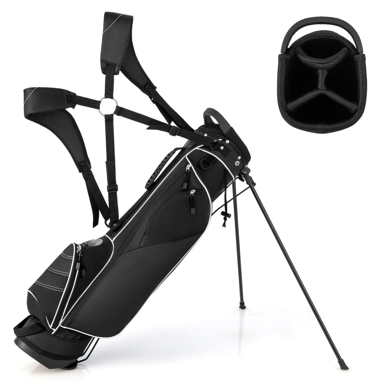 GYMAX Golf Stand Bag, Professional Golf Club Bag with 4 Way Divider, 4 Storage Pockets