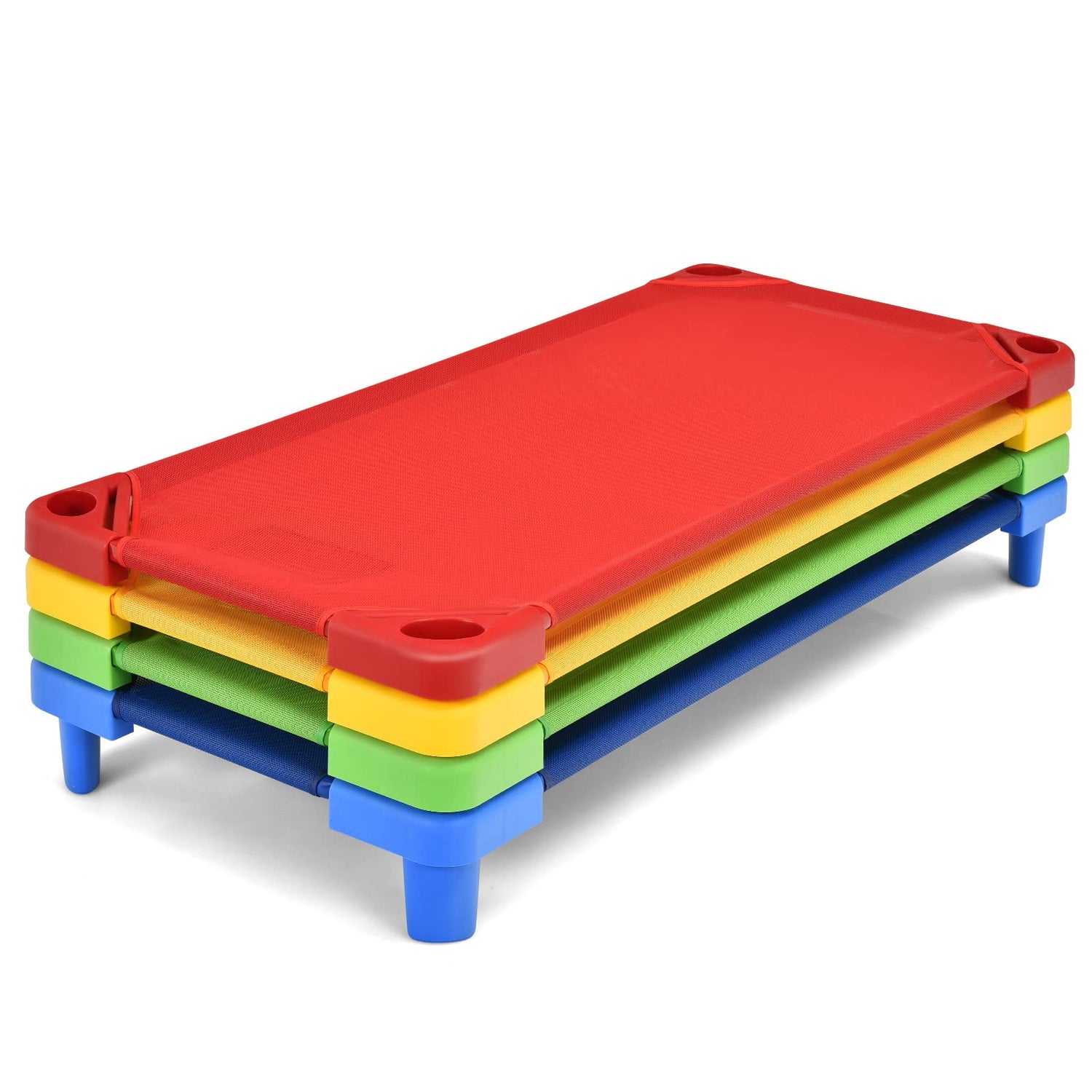 GYMAX Stackable Daycare Cot Portable Toddler Bed with Easy Lift Corners
