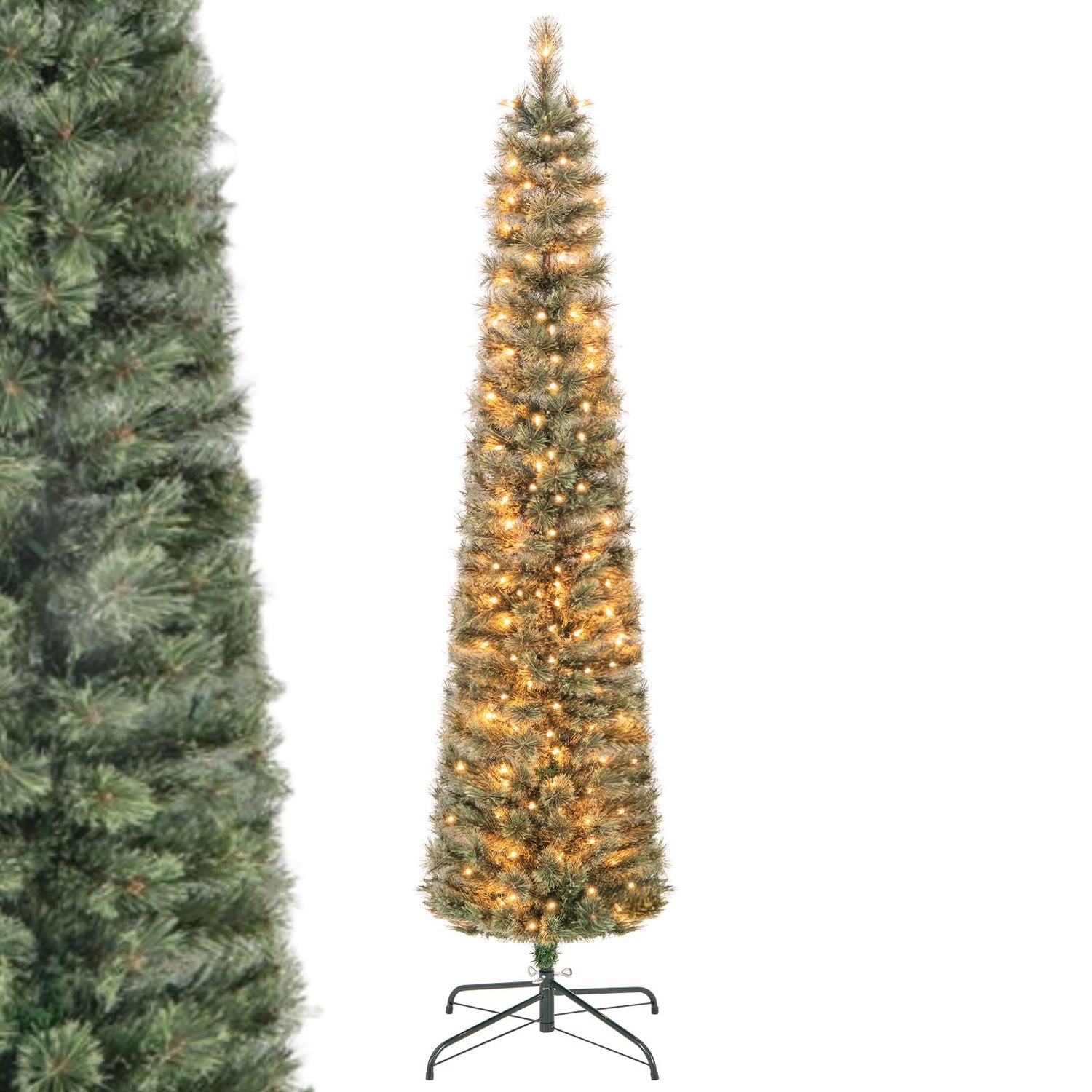 GYMAX 6FT Pre-Lit Hinged Slim Pencil Artificial Xmas Tree