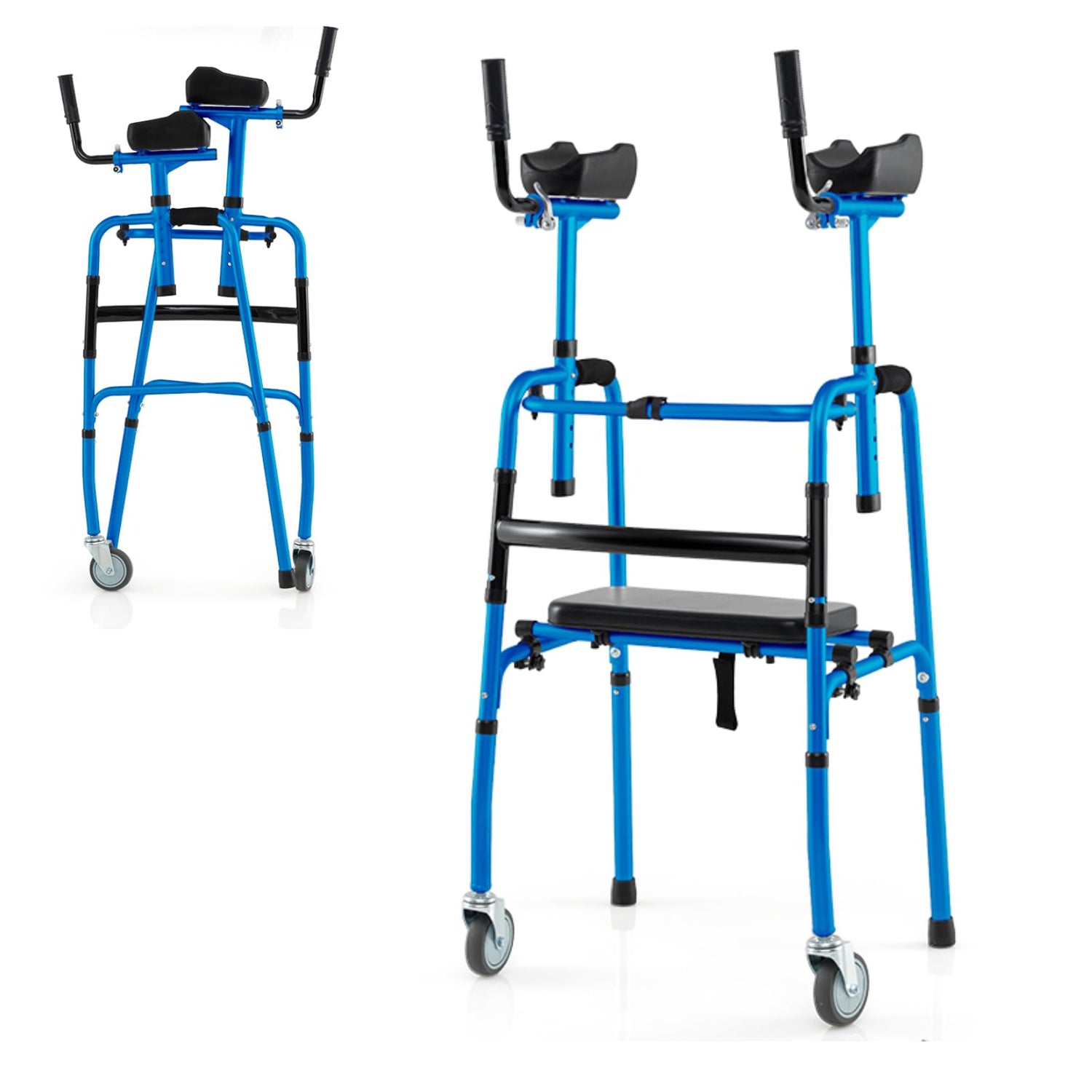 GYMAX Walking Frame, Folding Standard Walker with Wheels