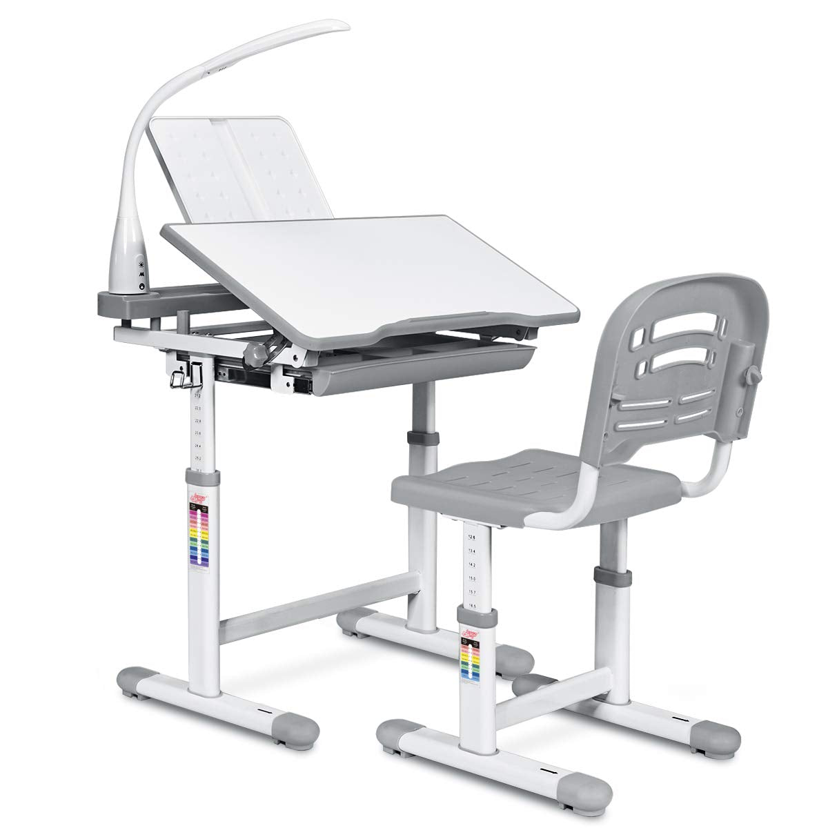 GYMAX Height Adjustable School Student Study Table with Eye Protection Lamp