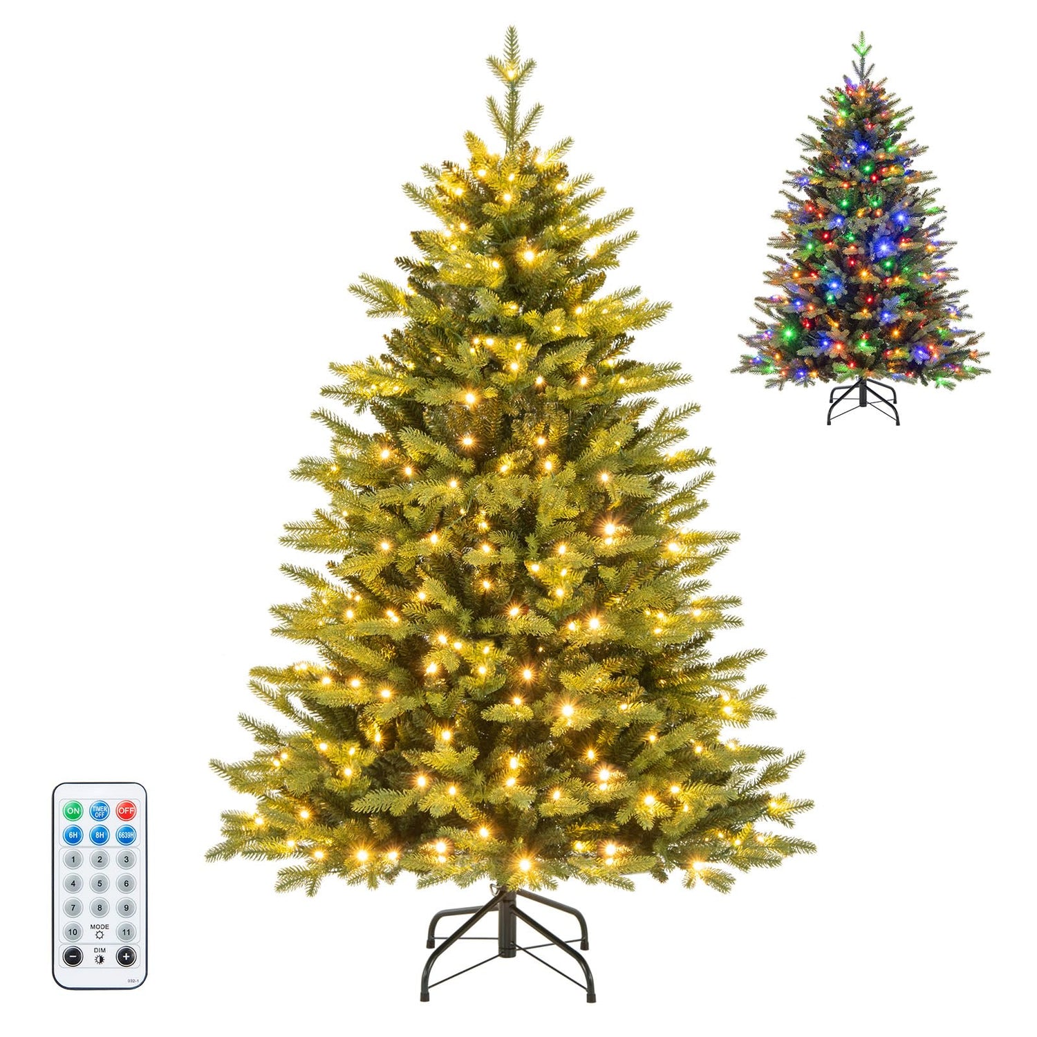 GYMAX 5FT Pre-Lit Hinged Artificial Xmas Tree with 250 Multi-color