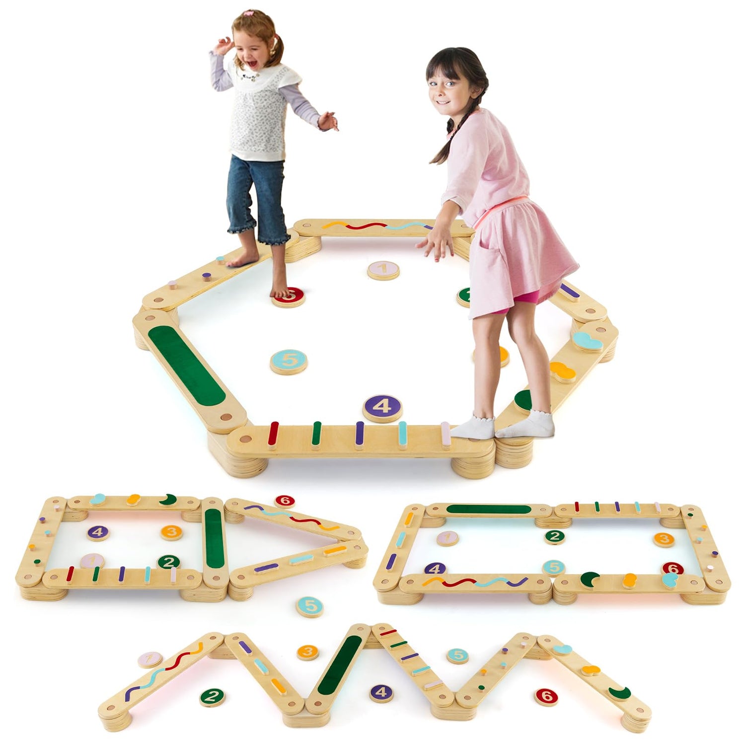 GYMAX Wooden Balance Beam Toddler Balance Board with Stepping Stones