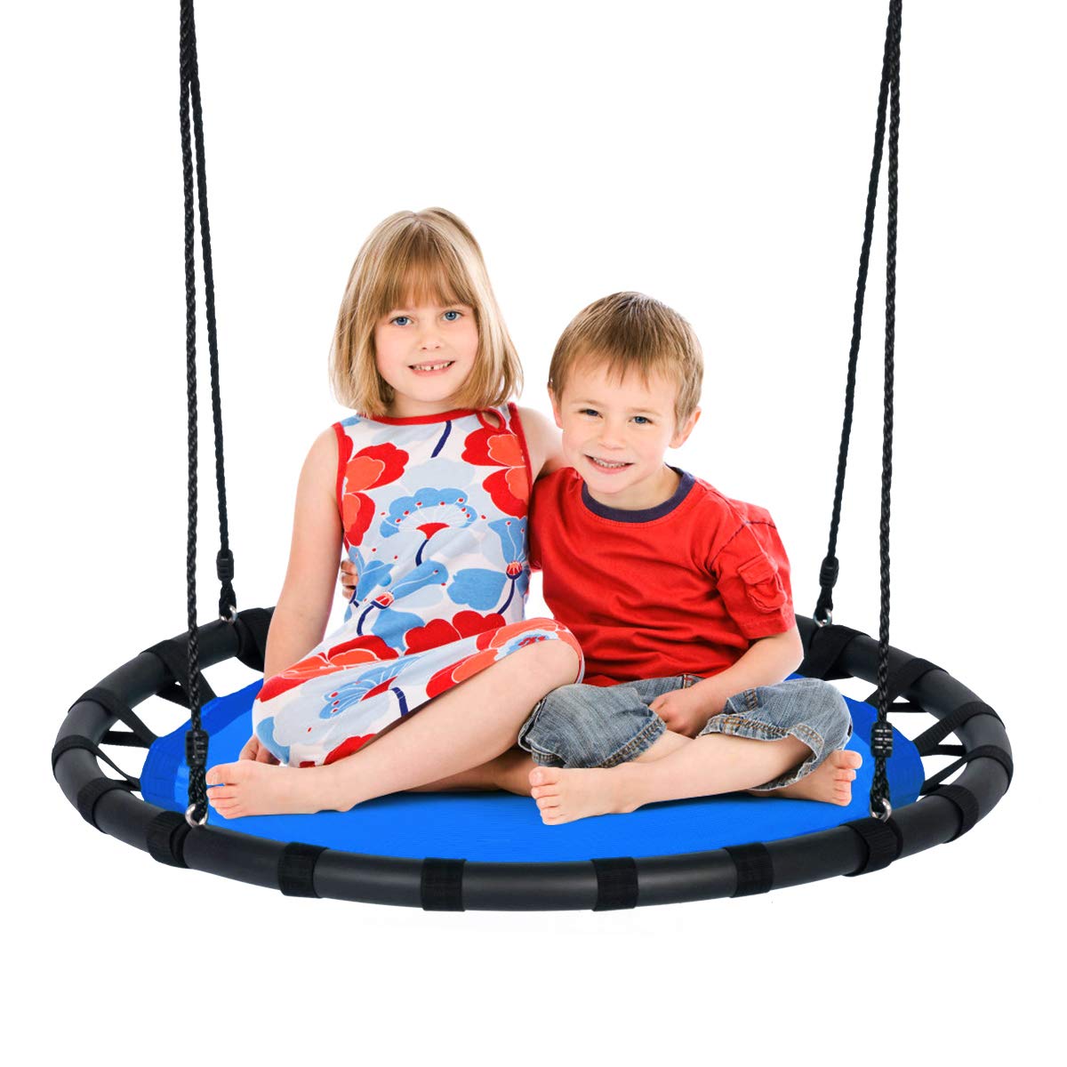 GYMAX Round Tree Swings with Height Adjustable Hanging Ropes