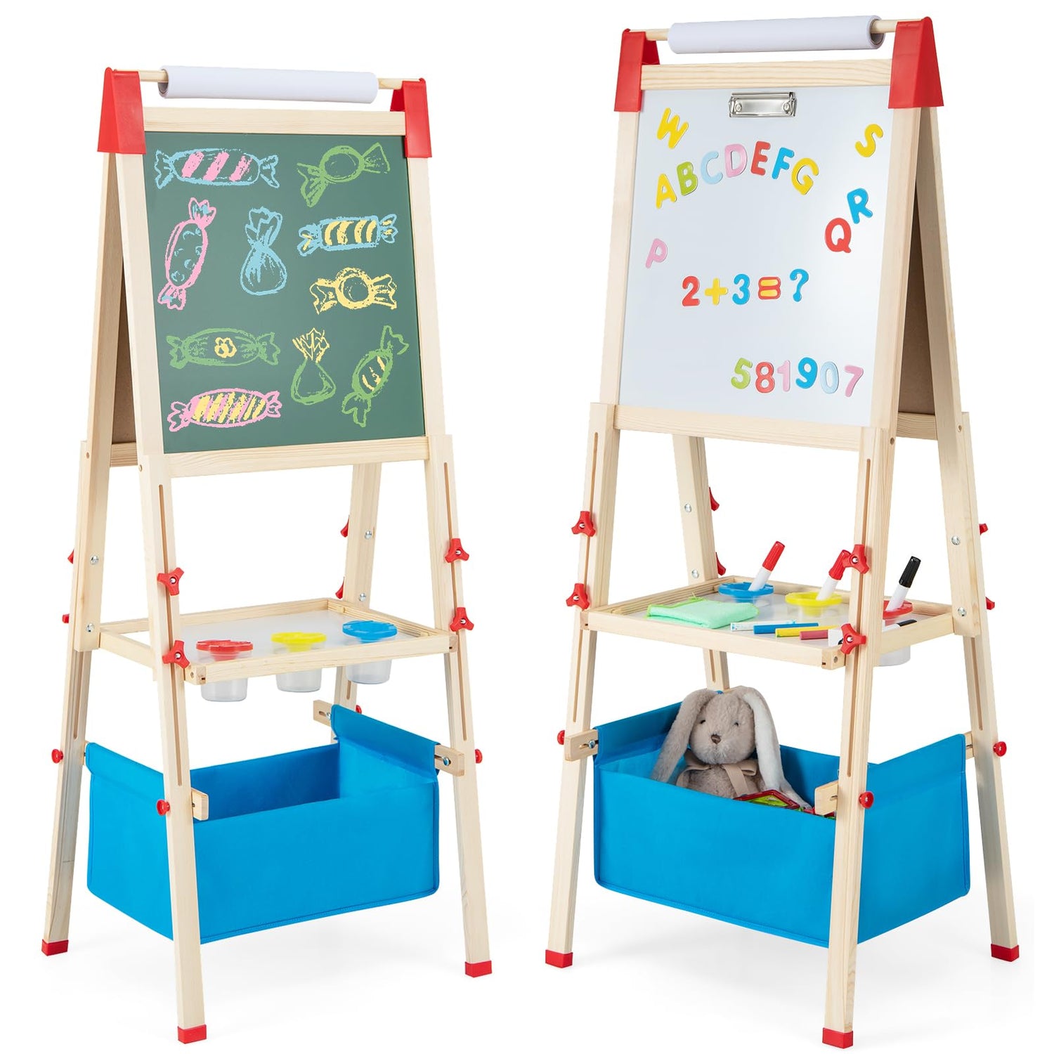 3 in 1 Height Adjustable Art Easel with Whiteboard & Chalkboard
