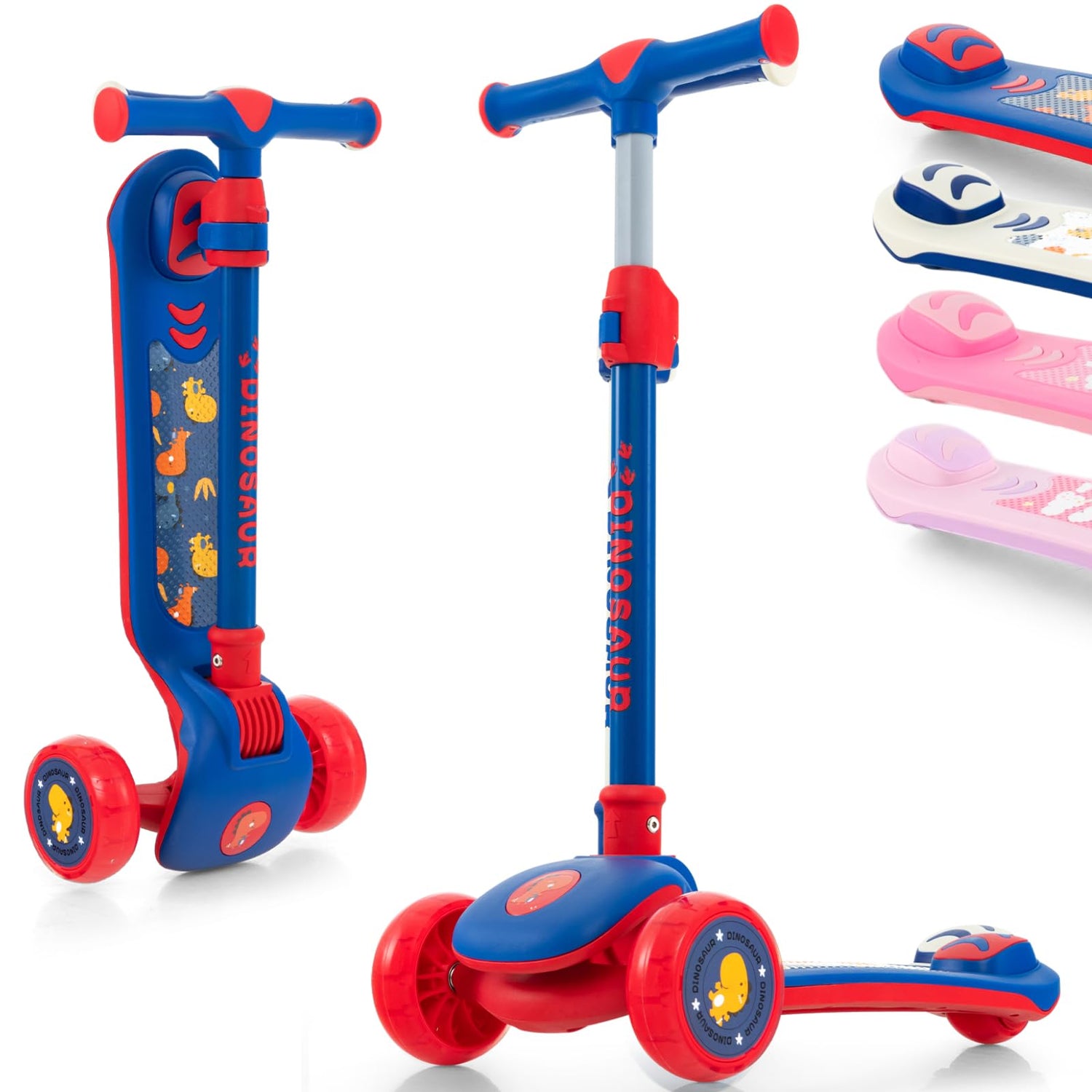 GYMAX 3 Wheels Kids Scooter, Height Adjustable Kick Scooter with Light up Wheels, Adjustable Handlebar