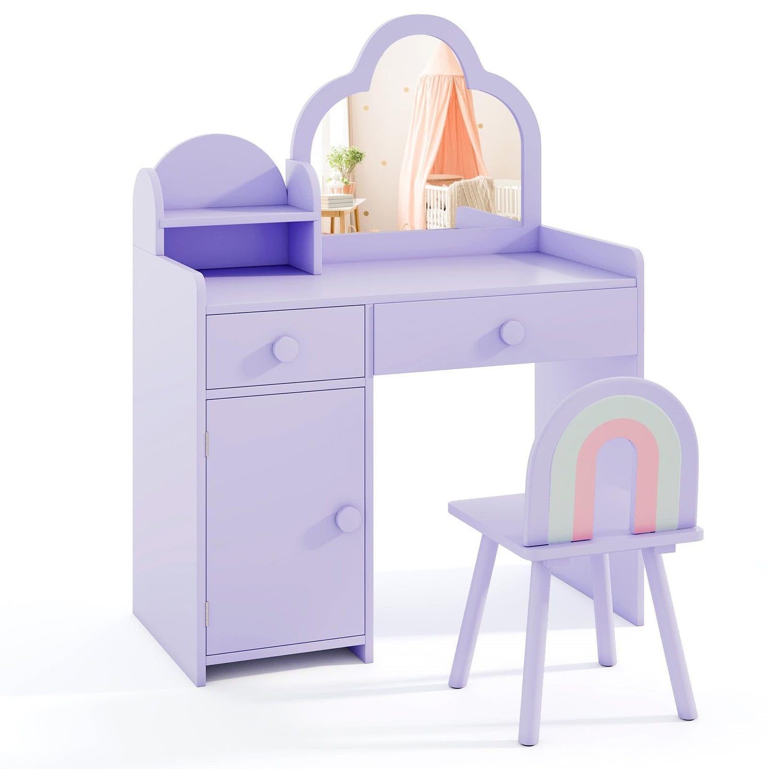 GYMAX Kids Vanity Table and Chair Set