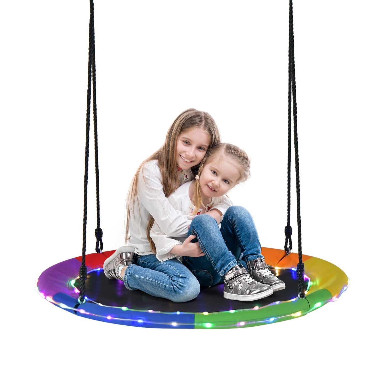 GYMAX 100cm Round Tree Swings with LED Lights