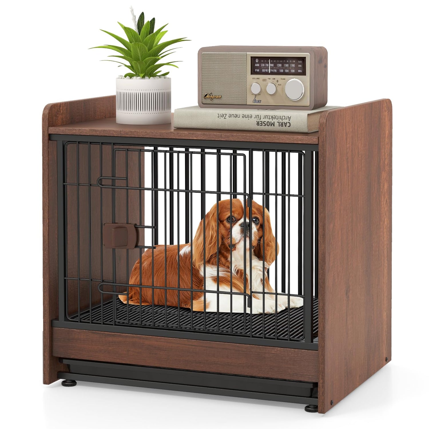 Wooden Dog Crate with Lockable Door for Small and Medium Sized Dogs