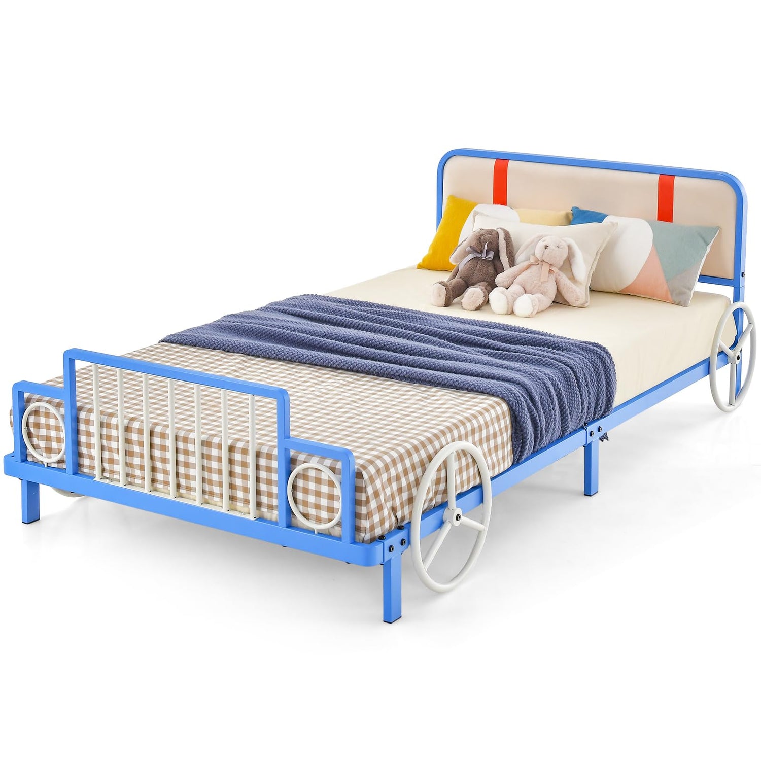 GYMAX Single Kids Bed with Upholstered Headboard & Footboard