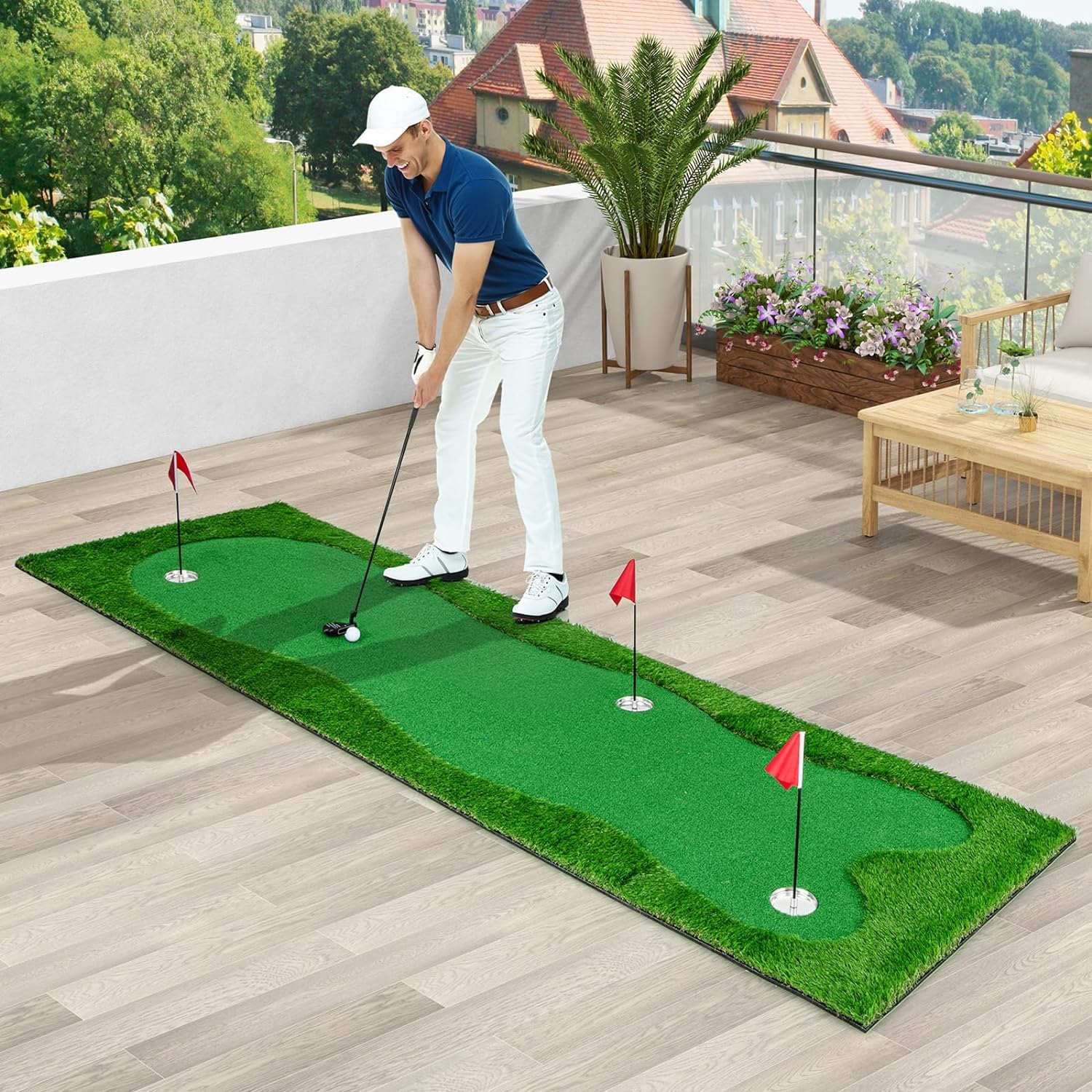 GYMAX 10 x 3.3FT Large Golf Practice Mat with 3 Holes