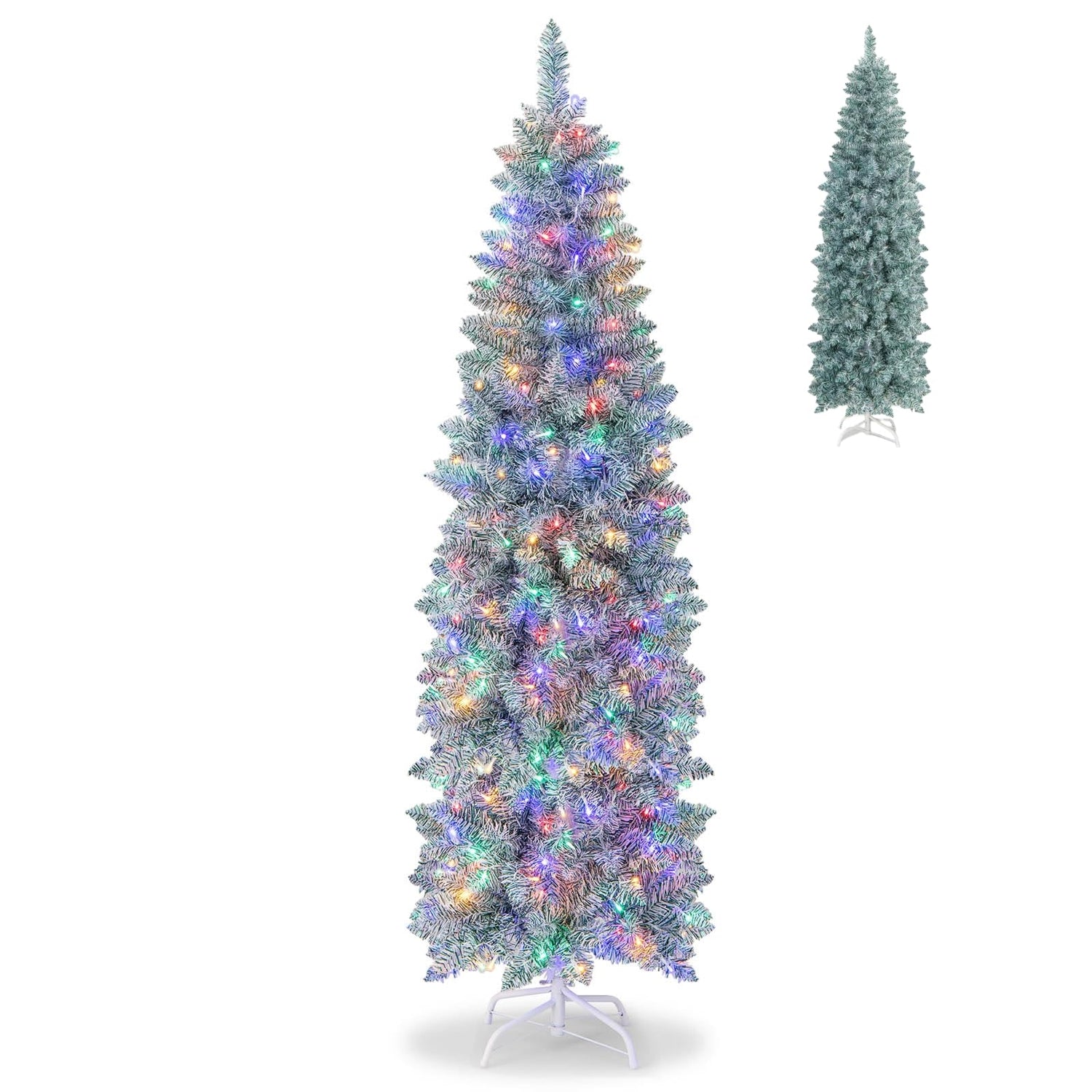 GYMAX 6FT Pre-Lit Hinged Christmas Tree with Verdant Branches Tips