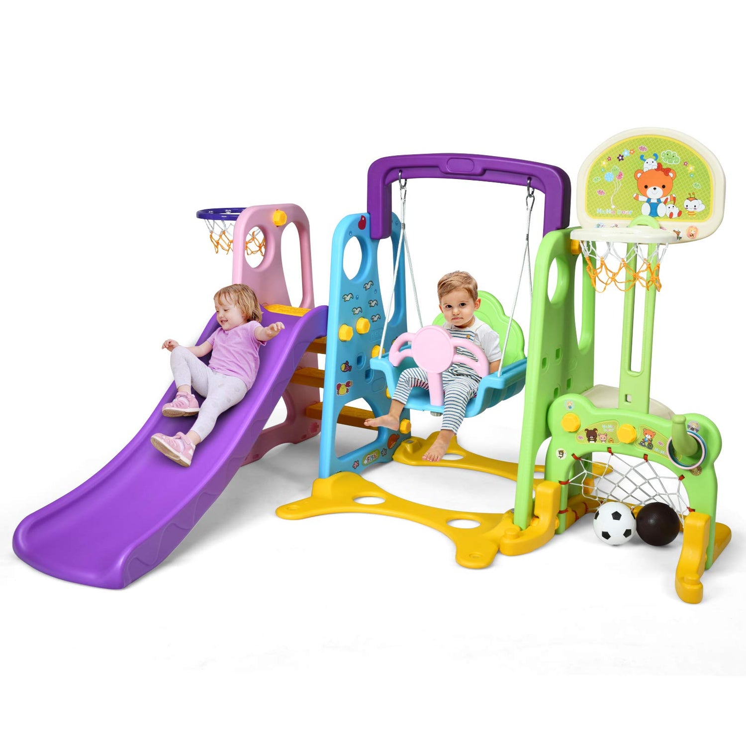 GYMAX 6 in 1 Toddler Swing and Slide Set