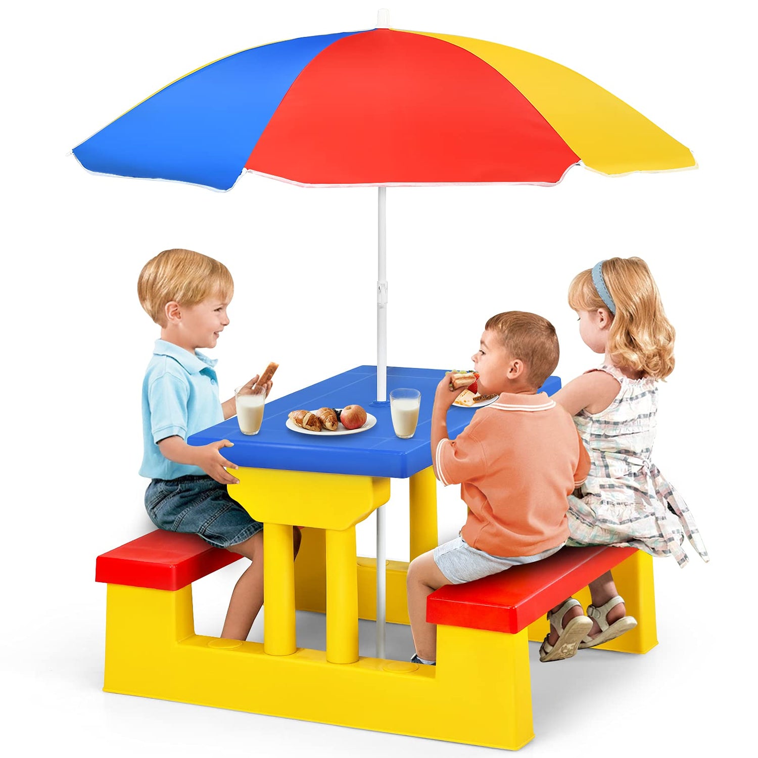 GYMAX Garden Bench Set with Detachable Parasol