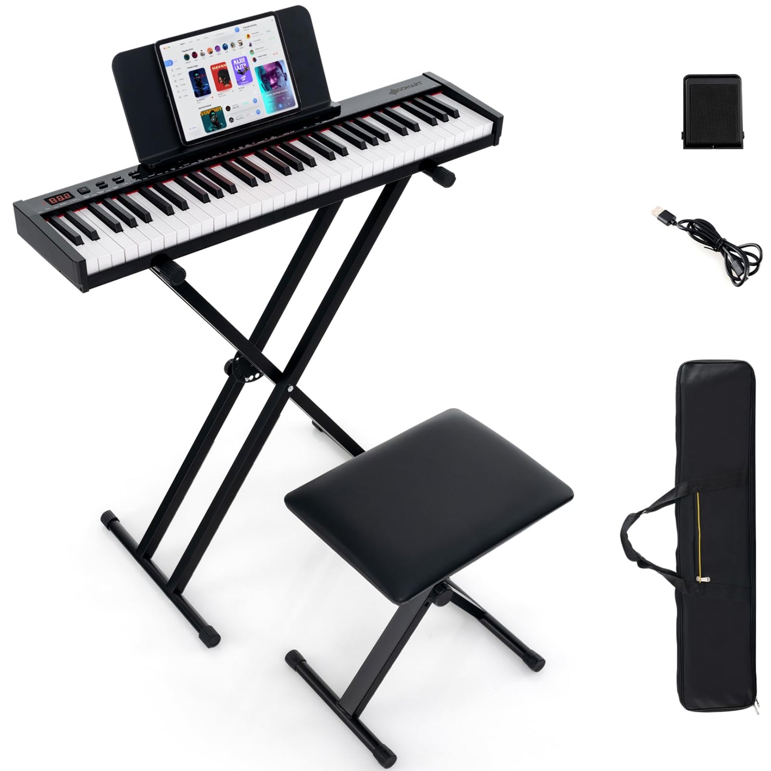 GYMAX 61 Key Digital Piano and Stool, Portable Electronic Keyboard