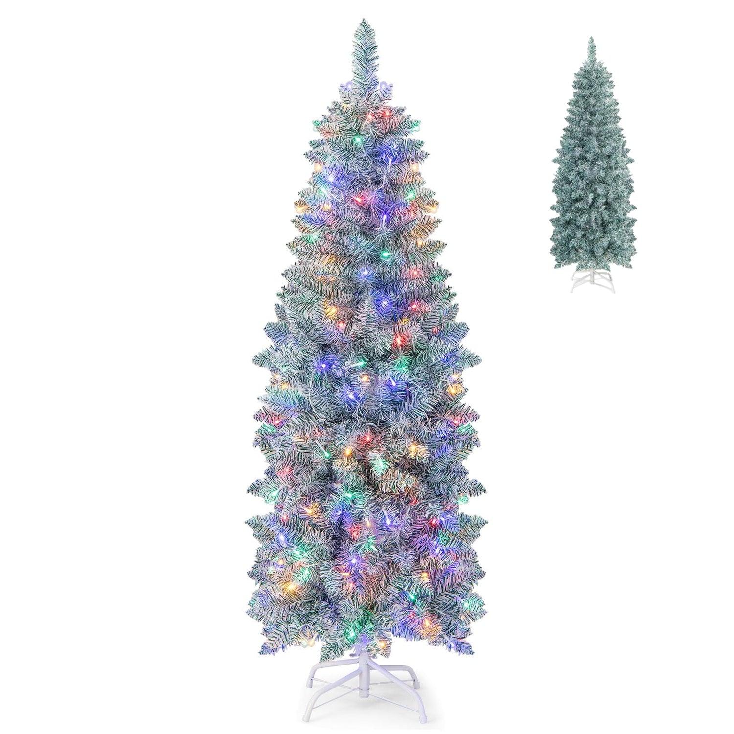 GYMAX 5FT Pre-Lit Slim Pencil Artificial Xmas Tree with LED Lights