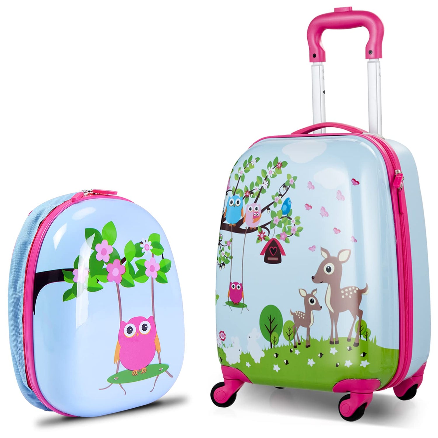 GYMAX 12" & 16" 2Pcs Kids Girls Suitcase and Backpack Set