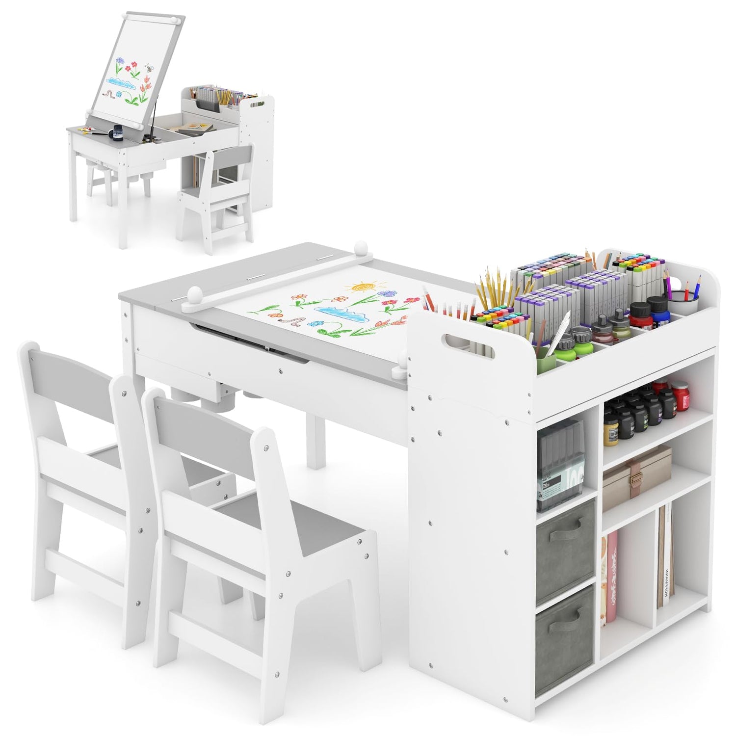 GYMAX Kids Art Table and Chairs Set