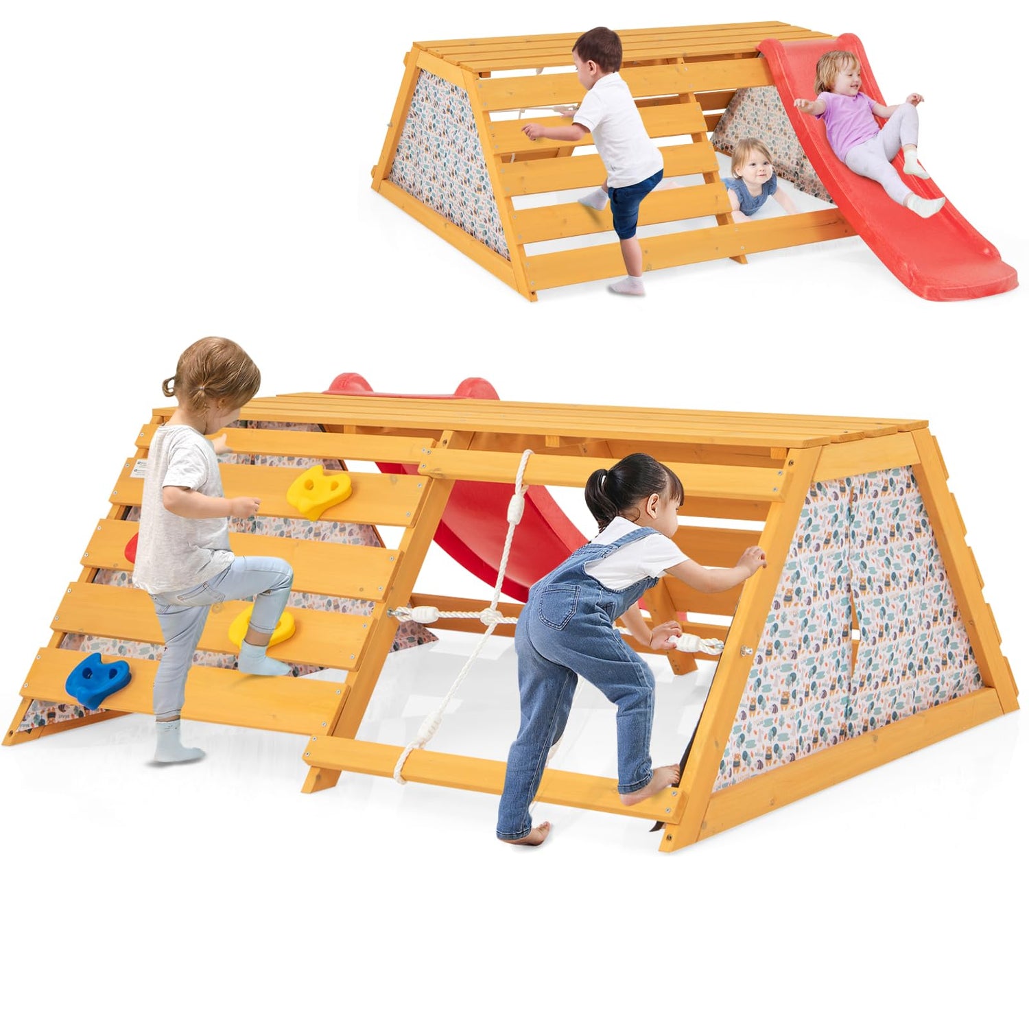 GYMAX 5 in 1 Kids Climbing Set, Toddler Climbing Frame with Slide