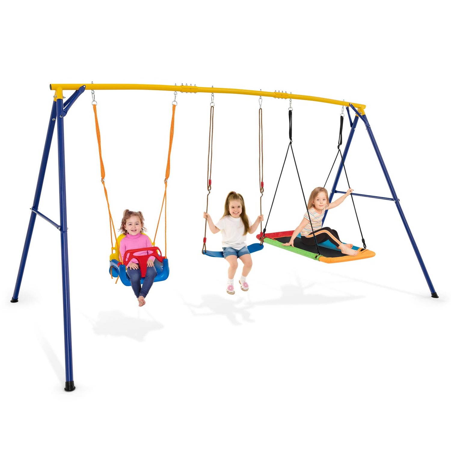 GYMAX 3 in 1 Kids Heavy Duty Metal Swing Frame with Belt Swing