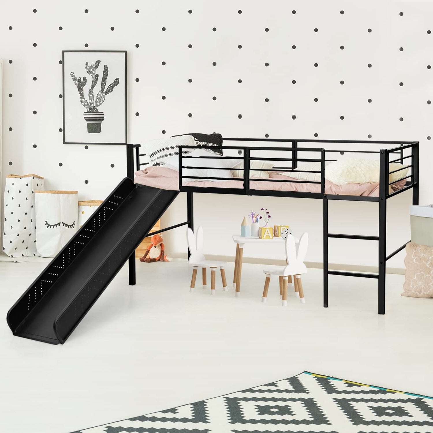 GYMAX Kids Loft Bed with Slide
