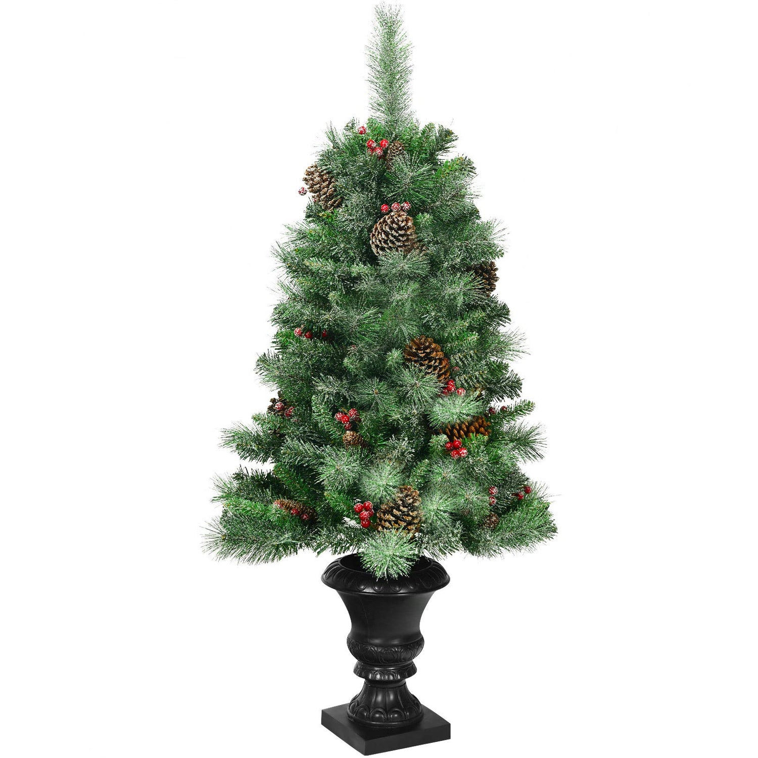 GYMAX 4FT Artificial PVC Christmas Trees with Glittered Branches